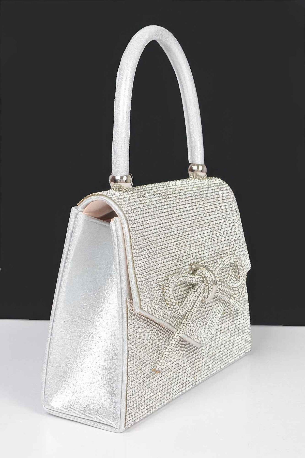 Rhinestone Ribbon Top Handle Bag
