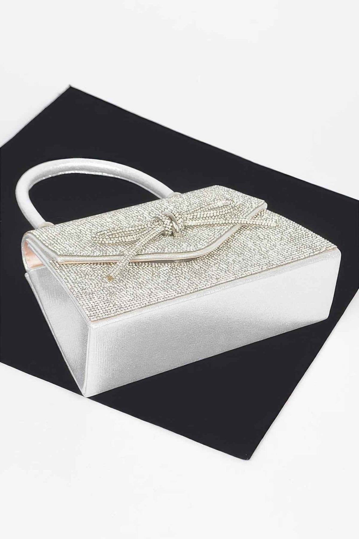 Rhinestone Ribbon Top Handle Bag