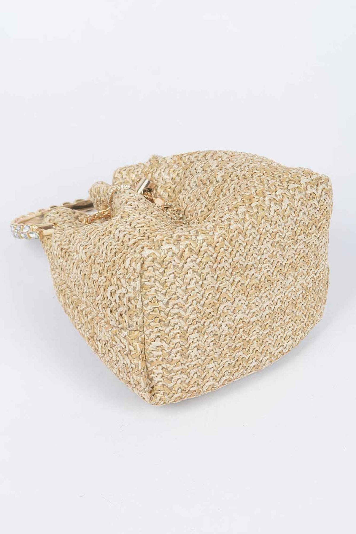 Faux Straw Bucket Bag W/stone Handle