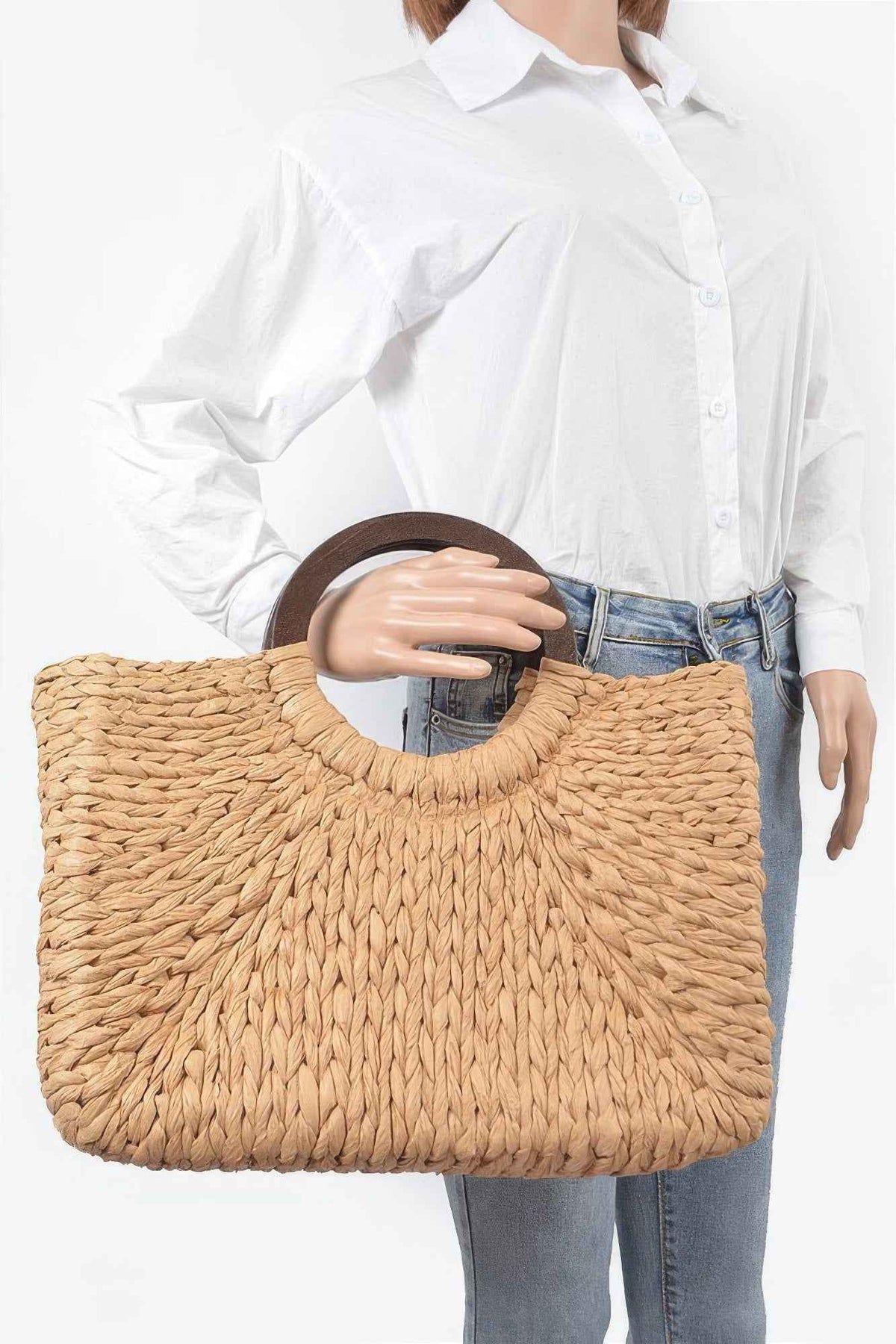 Round Handle Straw Tote Bag