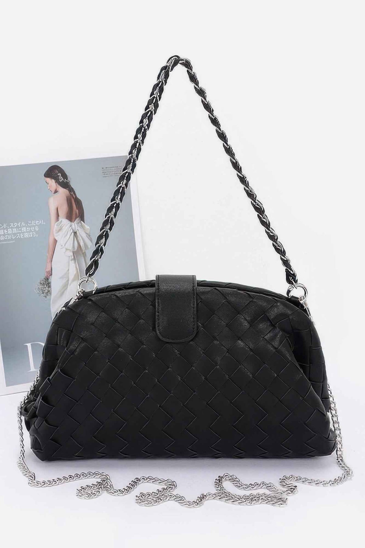 Faux Leather Braided Frame Shoulder Bag