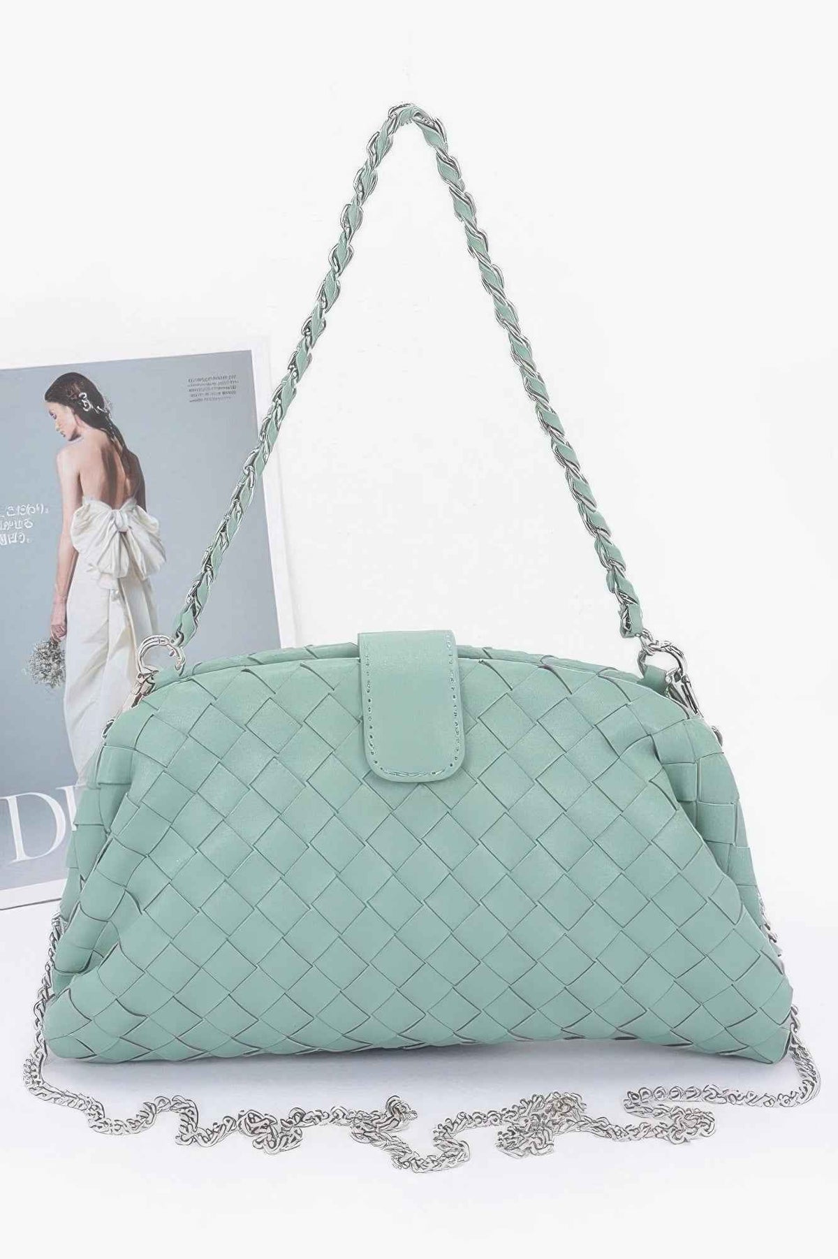 Faux Leather Braided Frame Shoulder Bag