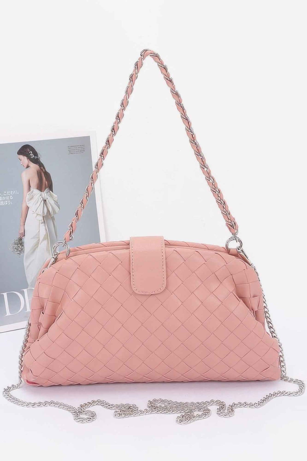 Faux Leather Braided Frame Shoulder Bag