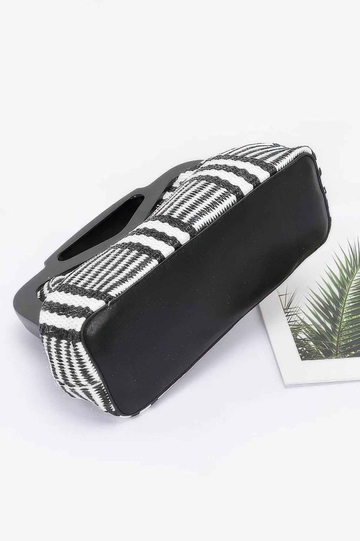 Faux Straw Wood Frame Clutch