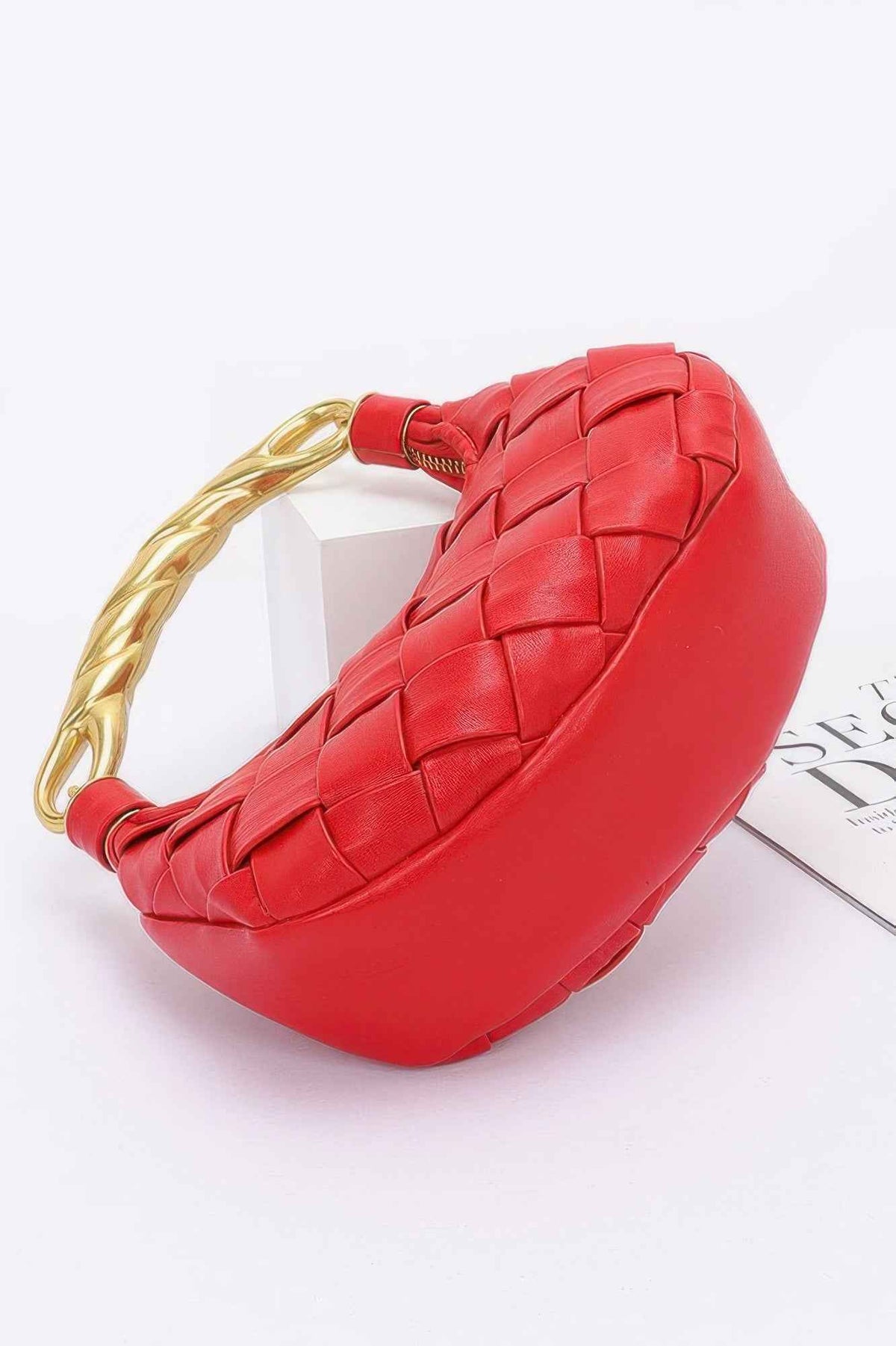 Faux Leather Braided Metal Handle Bag
