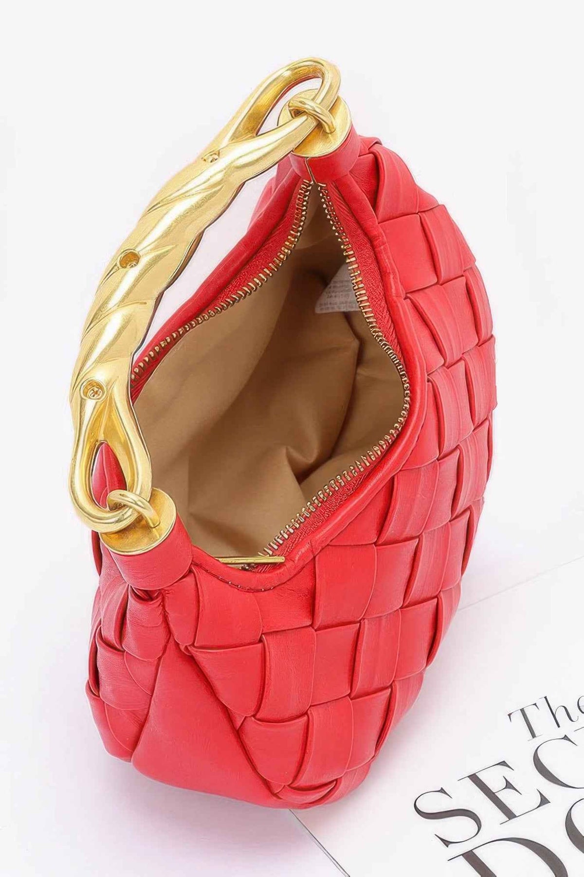 Faux Leather Braided Metal Handle Bag