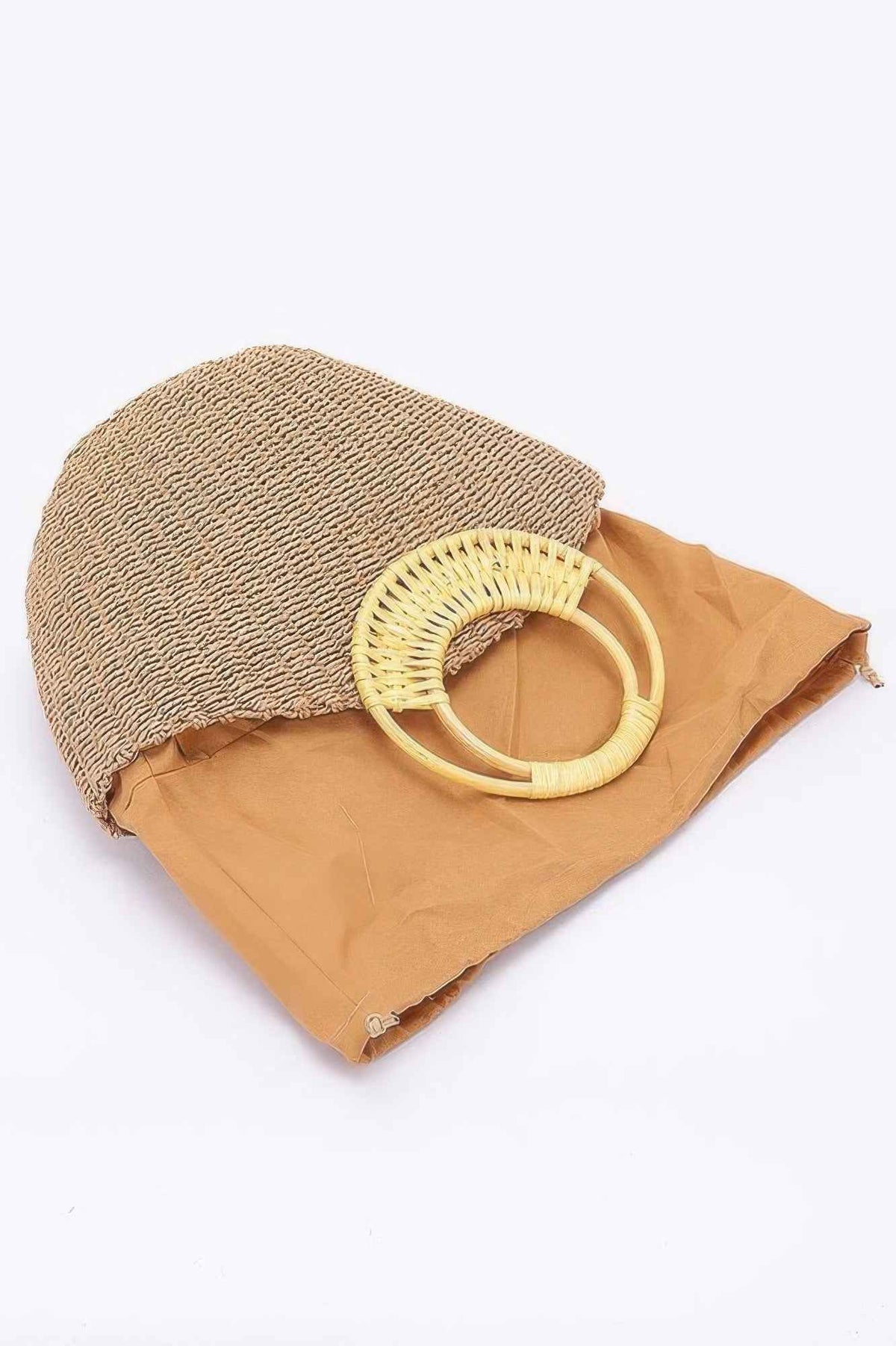 Faux Straw Bamboo Handle Tote Bag