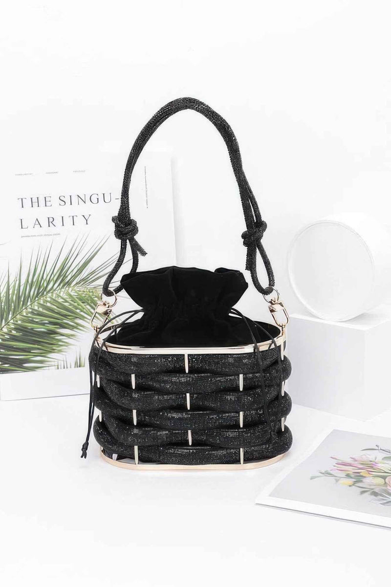 Rhinestone Braided Metal Bucket Bag