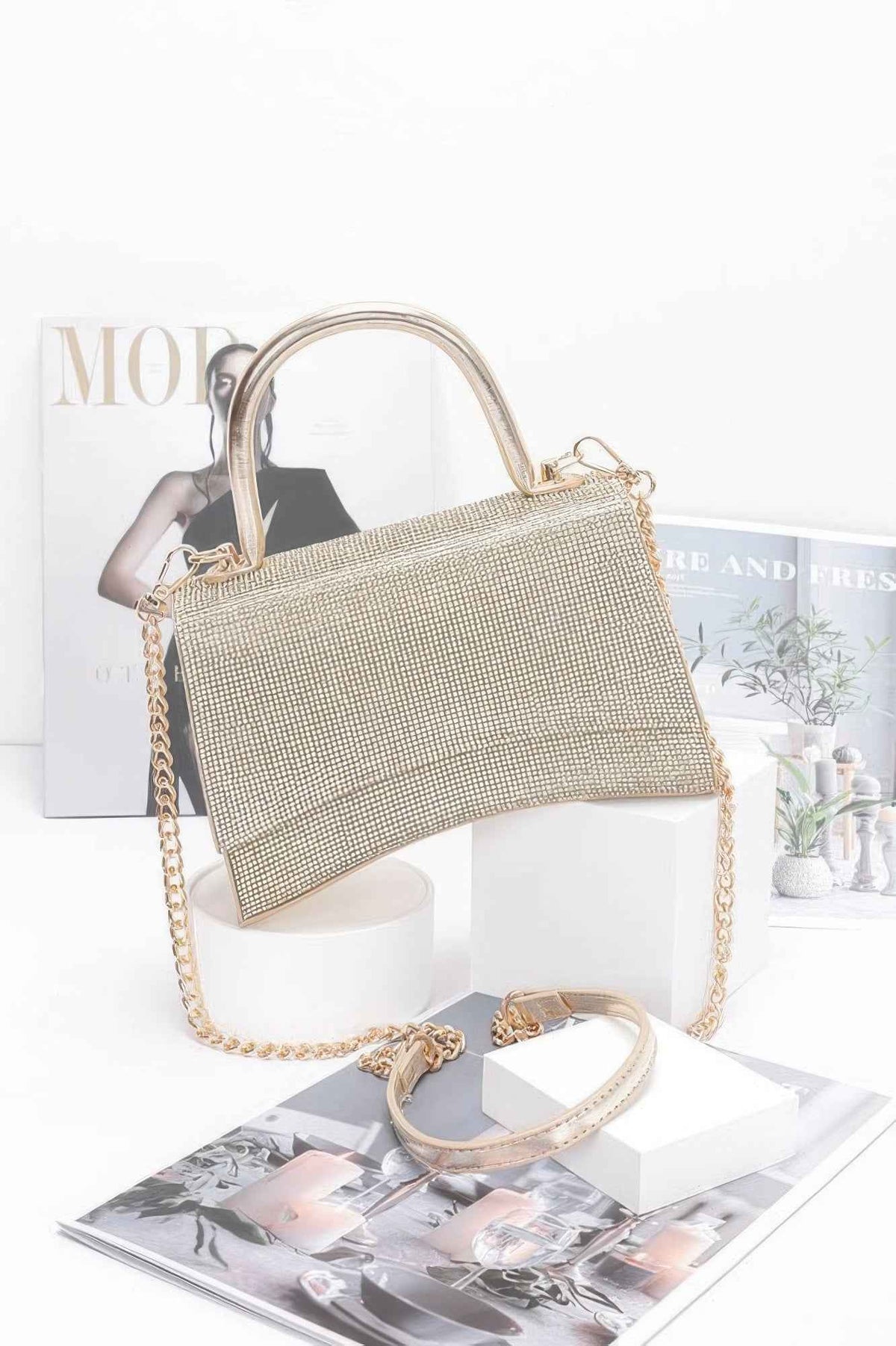 Rhinestone Top Handle Flap Bag