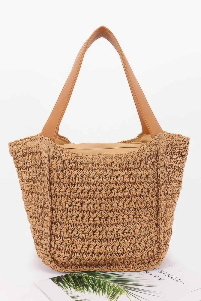 Faux Straw Ribbon Tote Bag