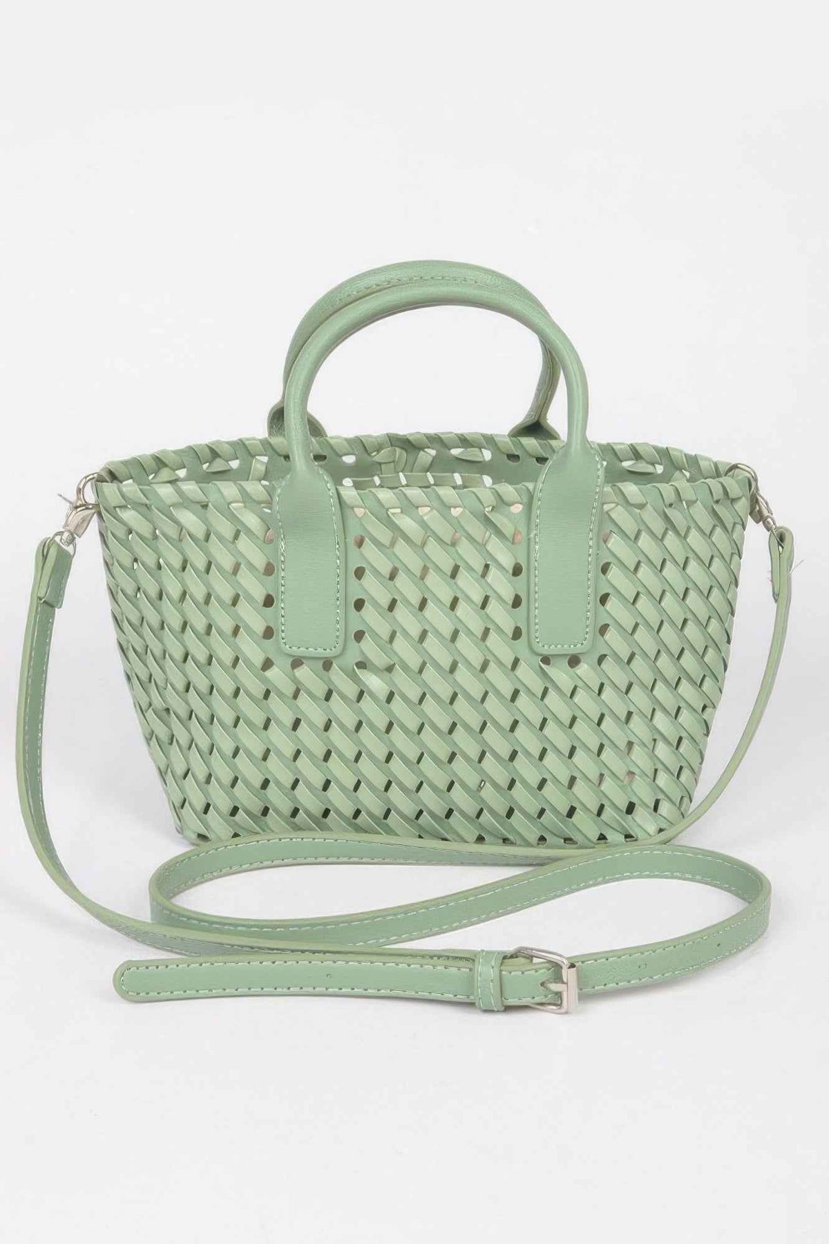 Faux Leather Braided Tote Bag