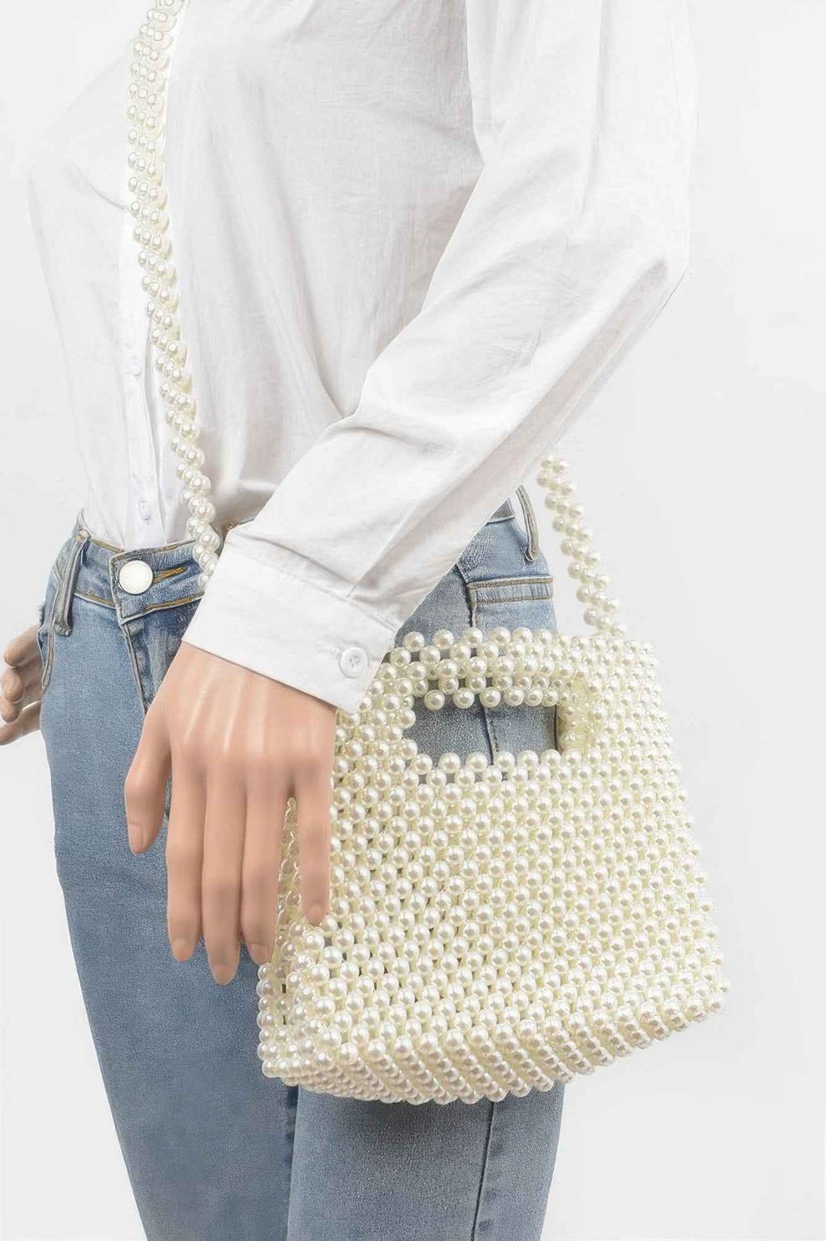 Hand Made Faux Pearl Bead Crossbody Bag