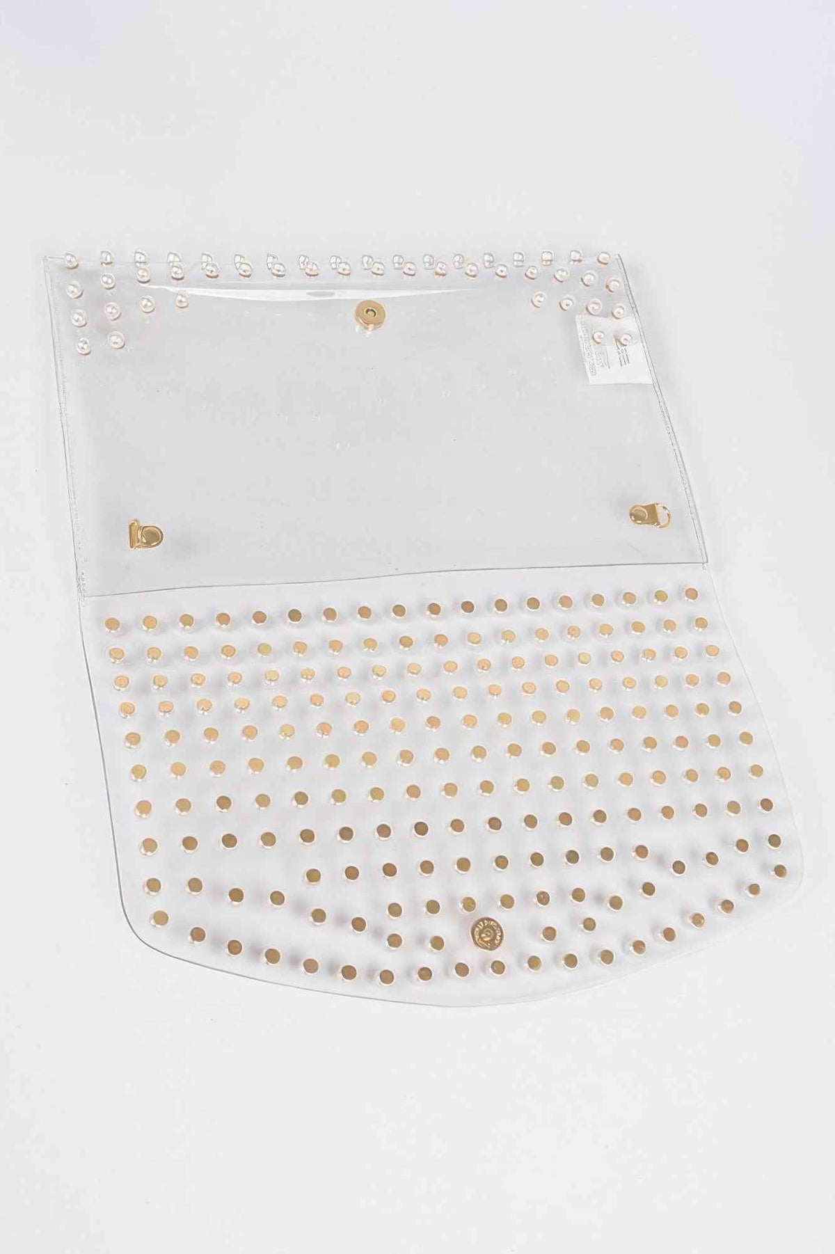 Faux Pearl Studded Transparent Envelope Clutch