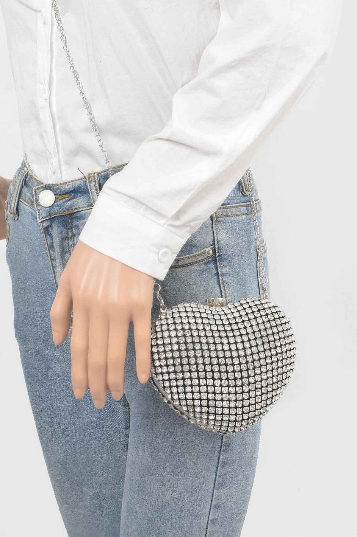 Rhinestone Heart Sahpe Party Clutch