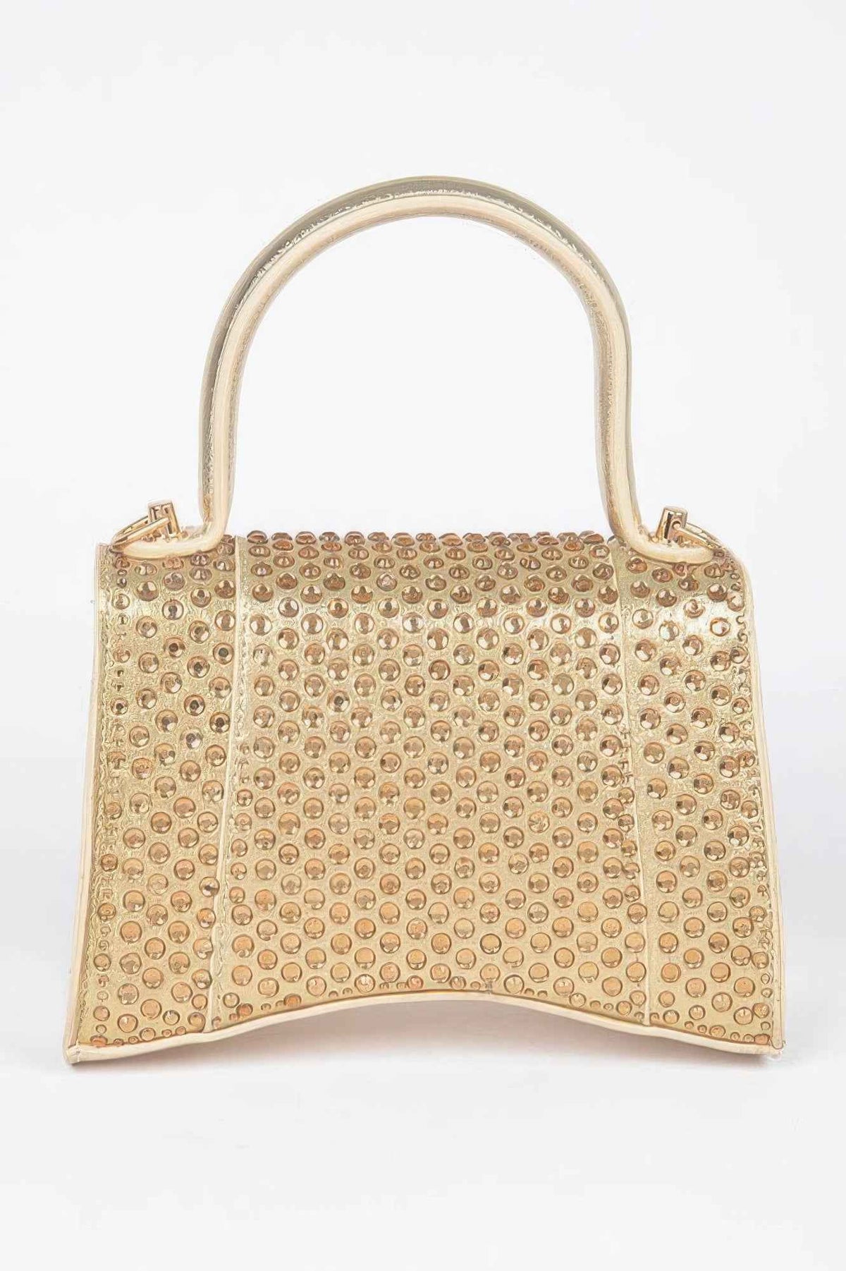 Metallic Rhinestone Hotfix Top Handle Flap Bag