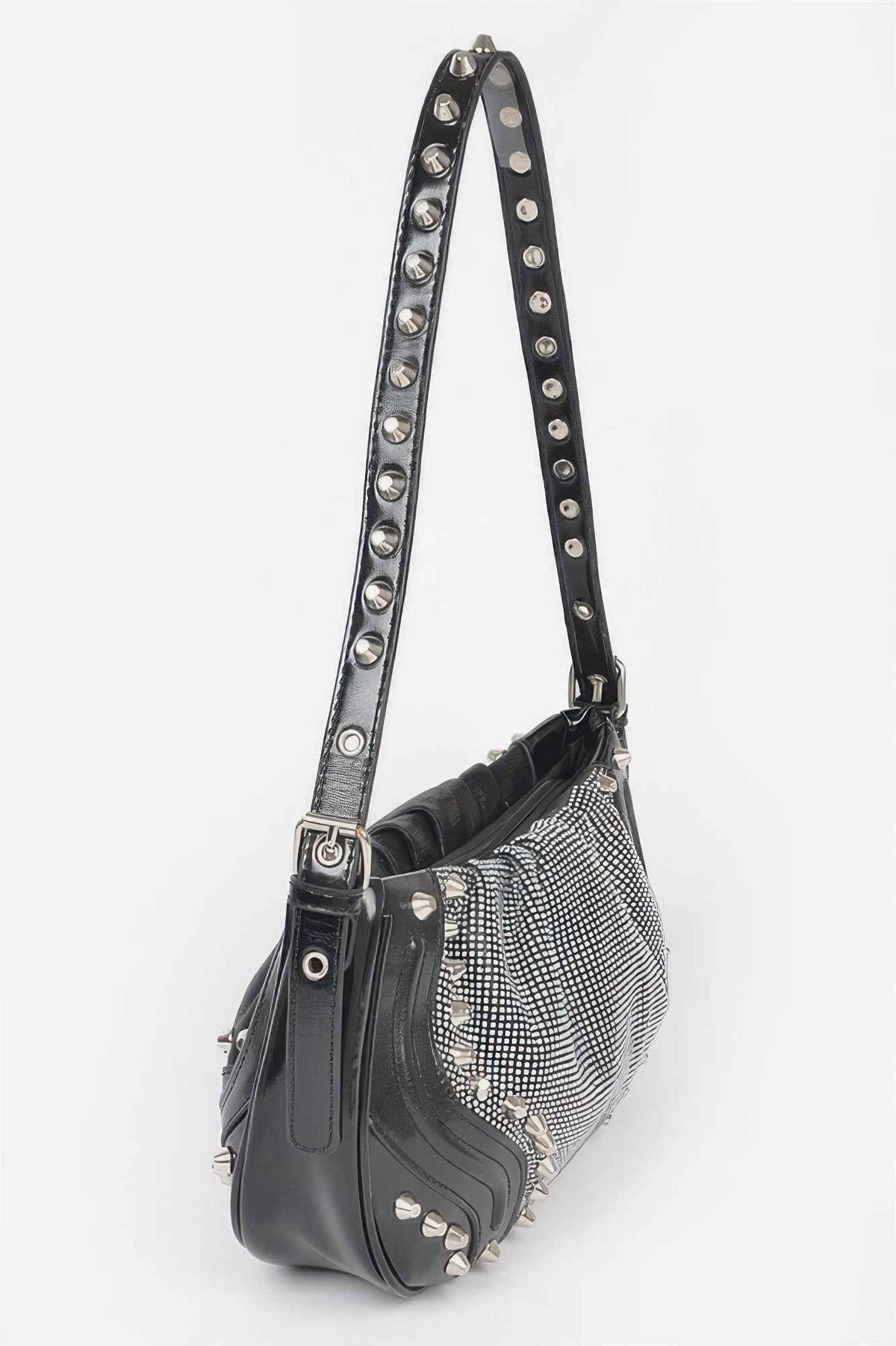 Hot Fix Stones Metal Stud Shoulder Bag