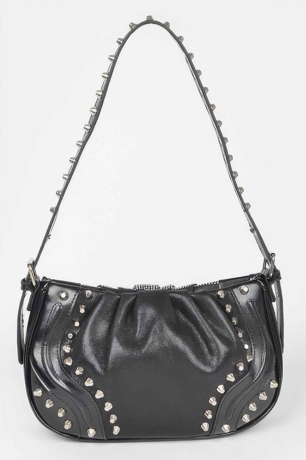 Hot Fix Stones Metal Stud Shoulder Bag