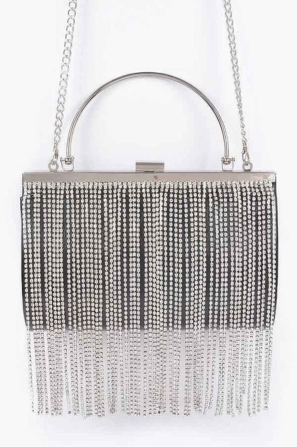 Rhinestone Fringe Metallic Party Clutch