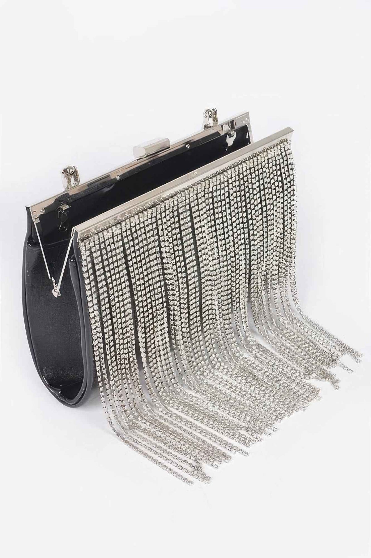 Rhinestone Fringe Metallic Party Clutch