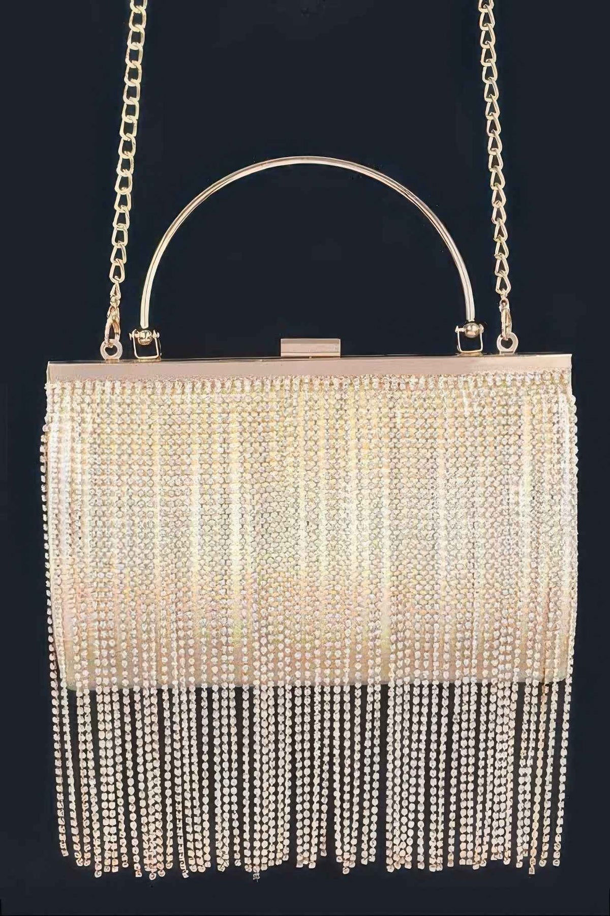 Rhinestone Fringe Metallic Party Clutch