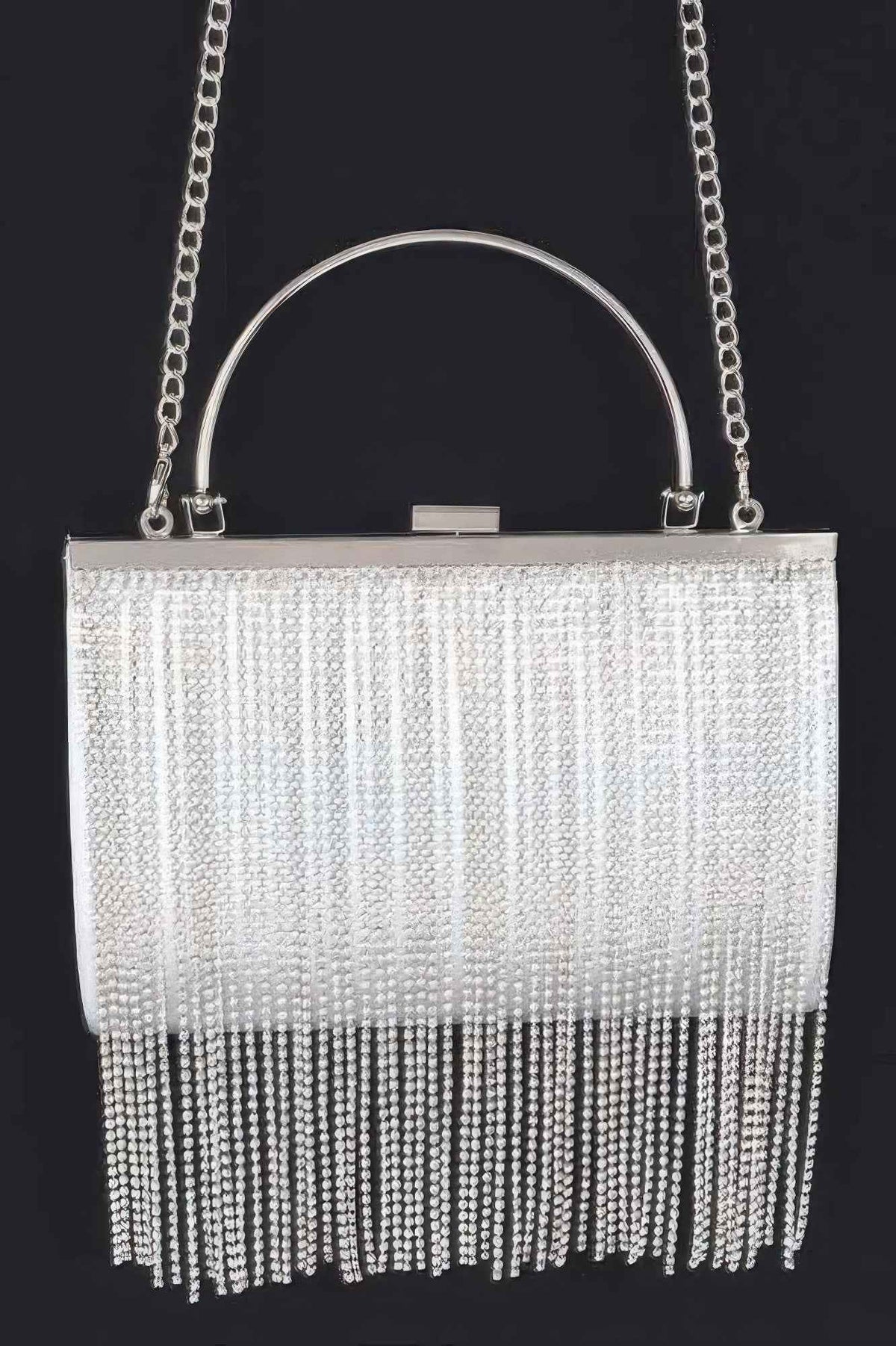 Rhinestone Fringe Metallic Party Clutch