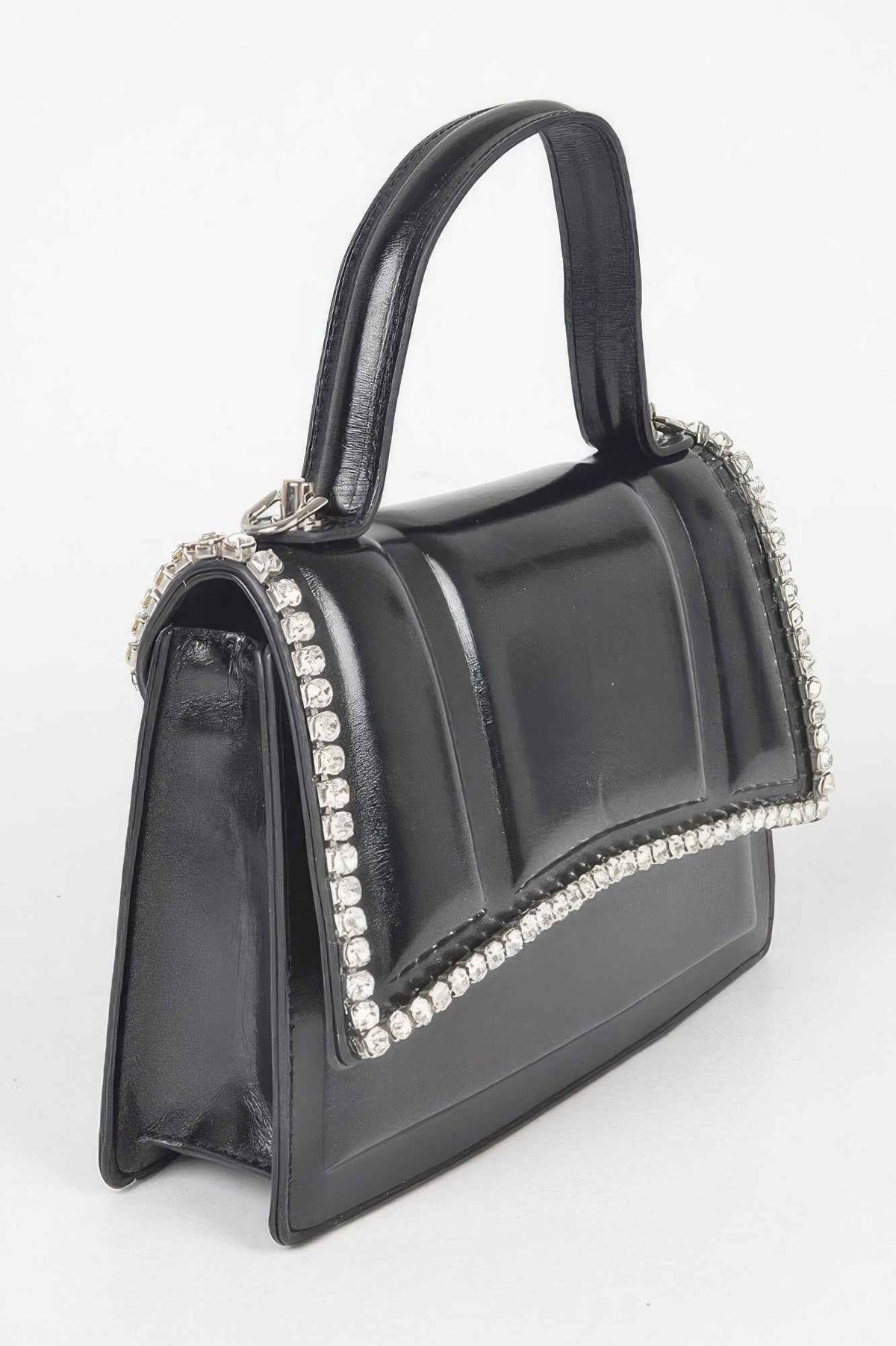 Faux Metallic Leather Top Handle Bag/w Stones