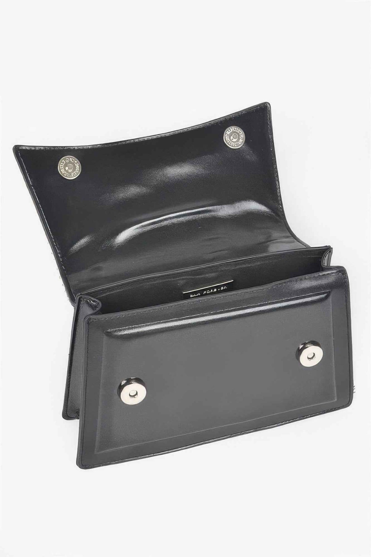 Faux Metallic Leather Top Handle Bag/w Stones