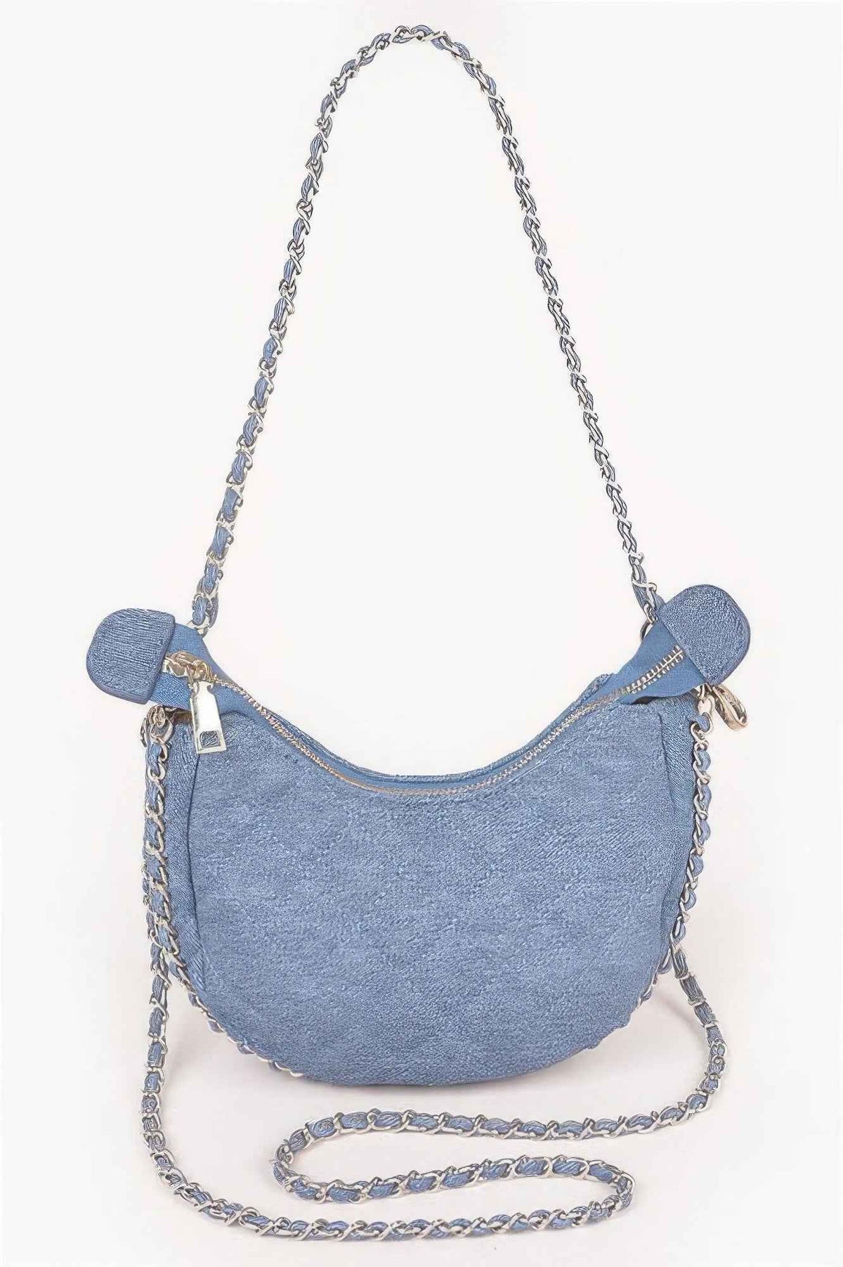 Vegan Denim Leather Chain Crossbody Bag