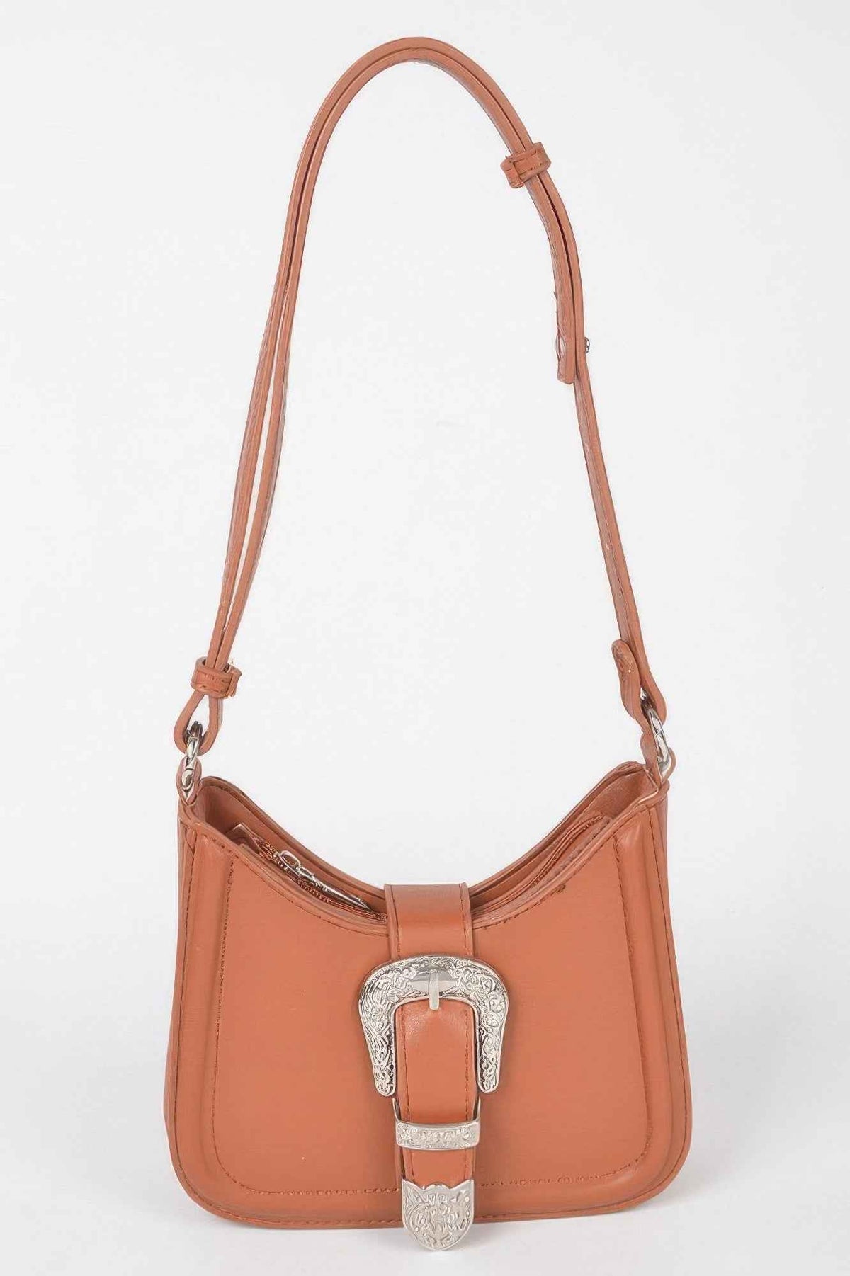 Vegan Metal Buckle Shoulder Bag