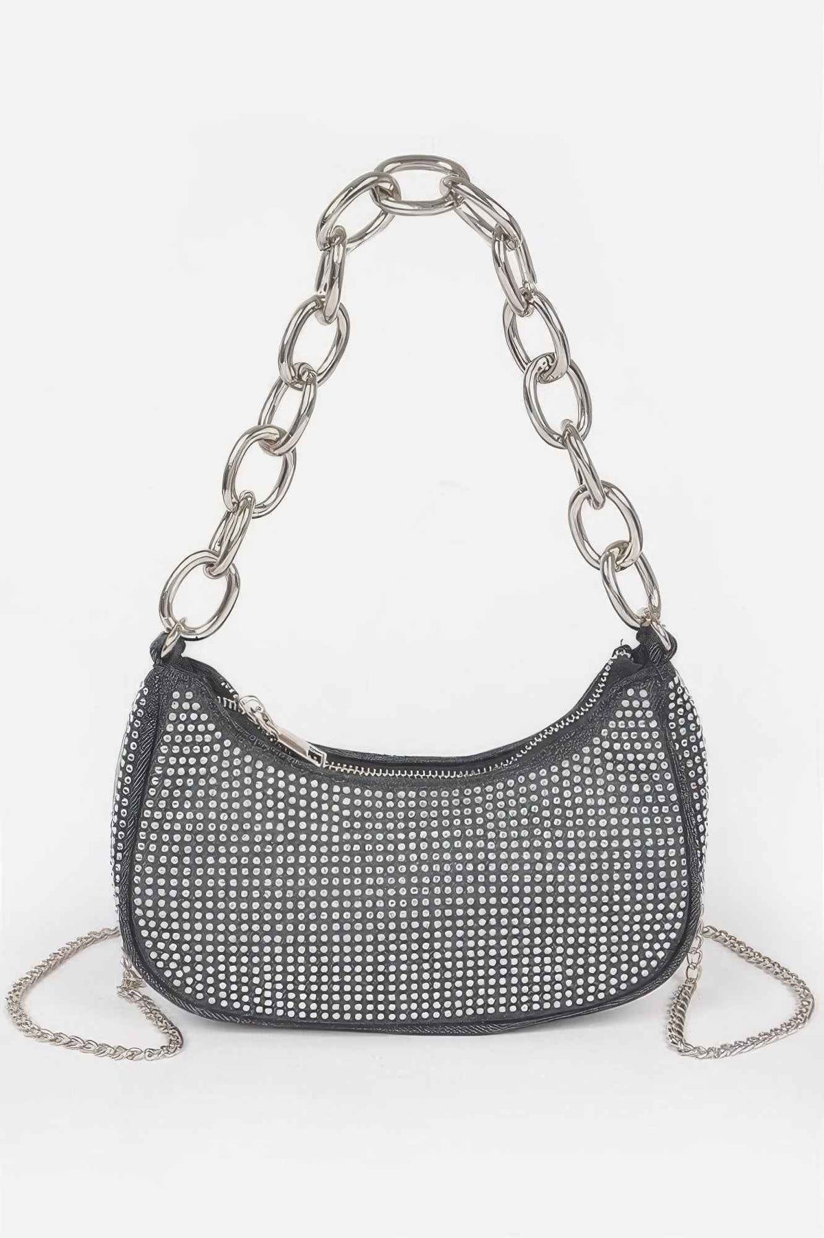 Hot Fix Stone Small Hobo Bag W/chain