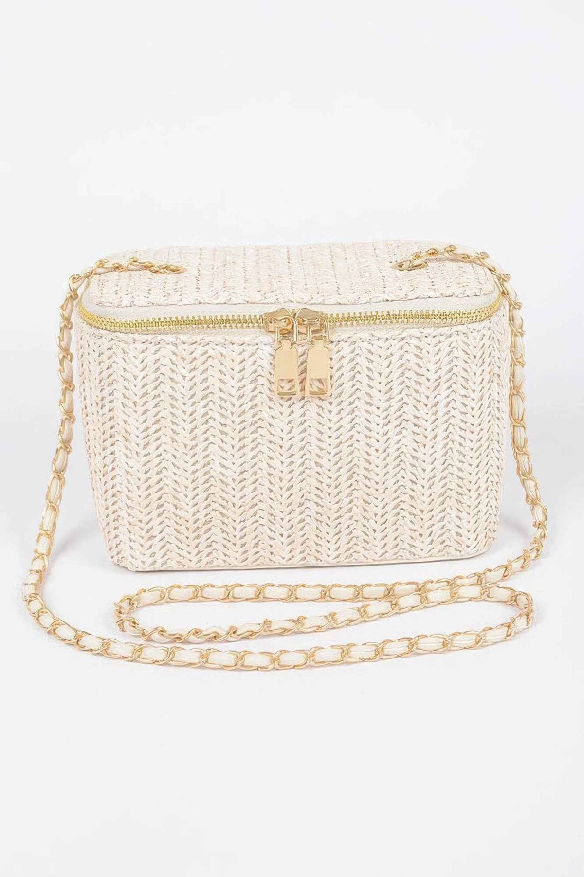 Faux Straw Cosmetic Case Bag