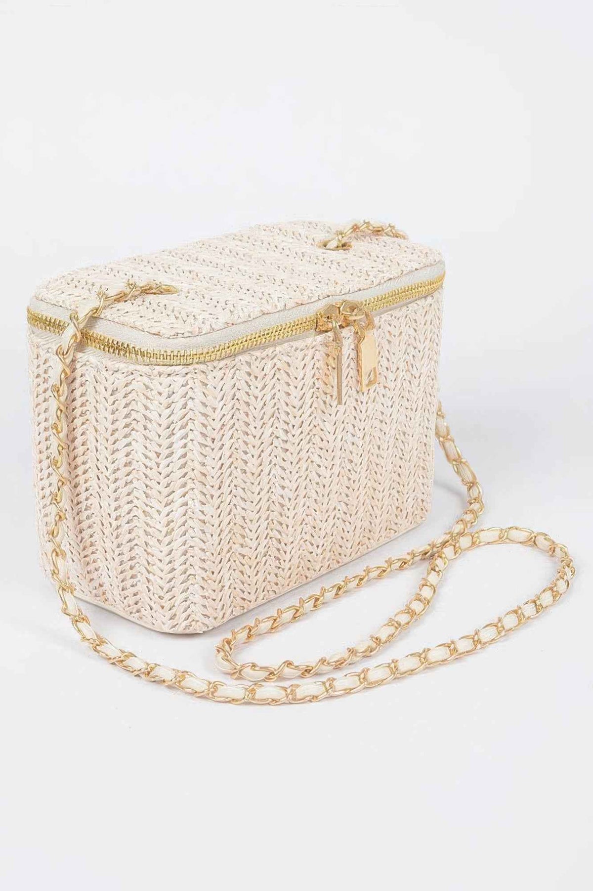 Faux Straw Cosmetic Case Bag