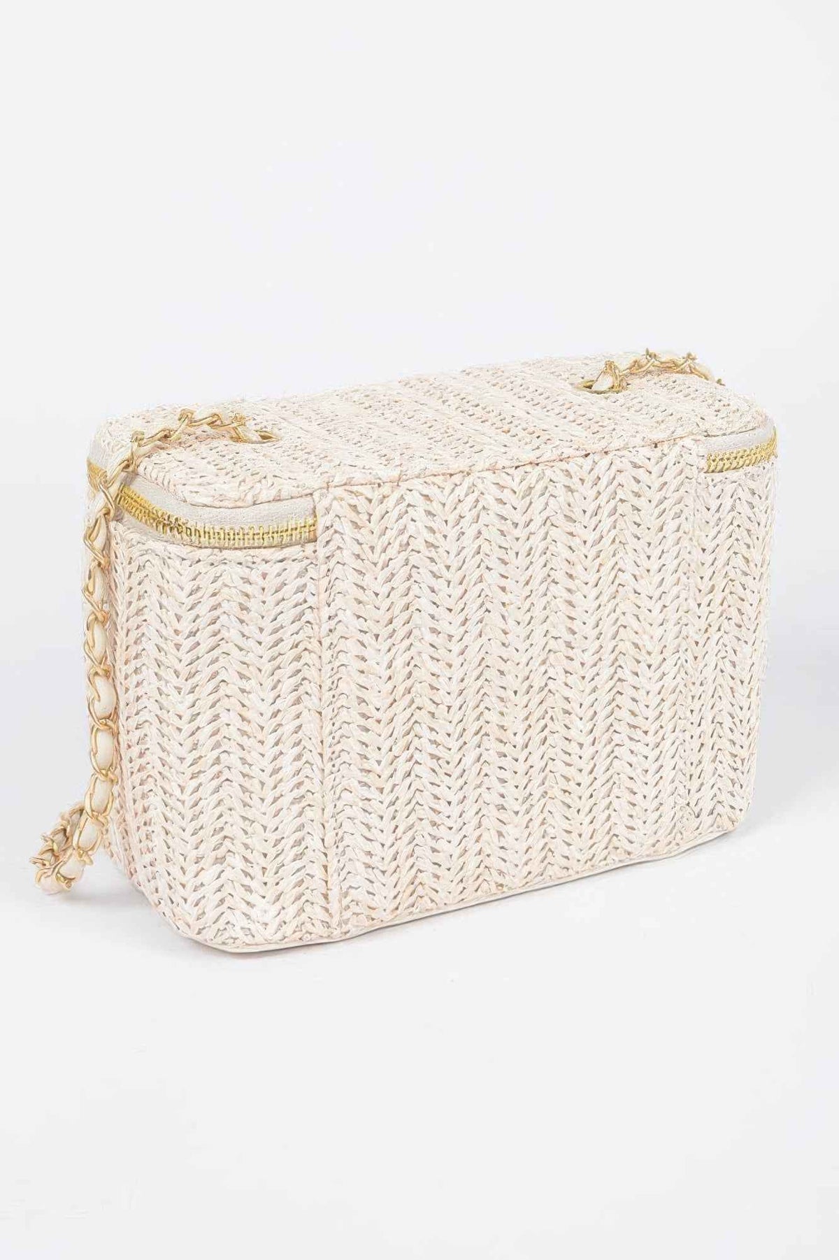 Faux Straw Cosmetic Case Bag