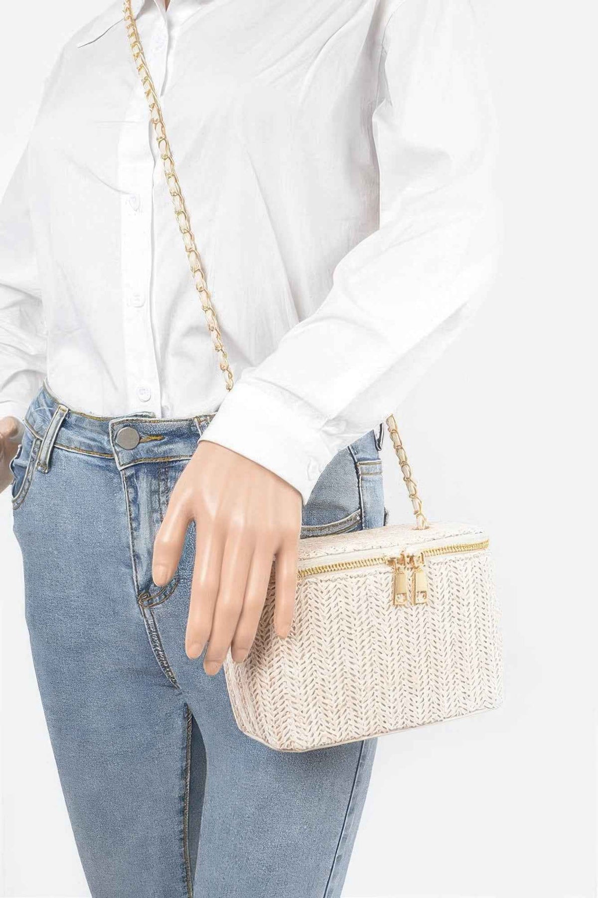 Faux Straw Cosmetic Case Bag