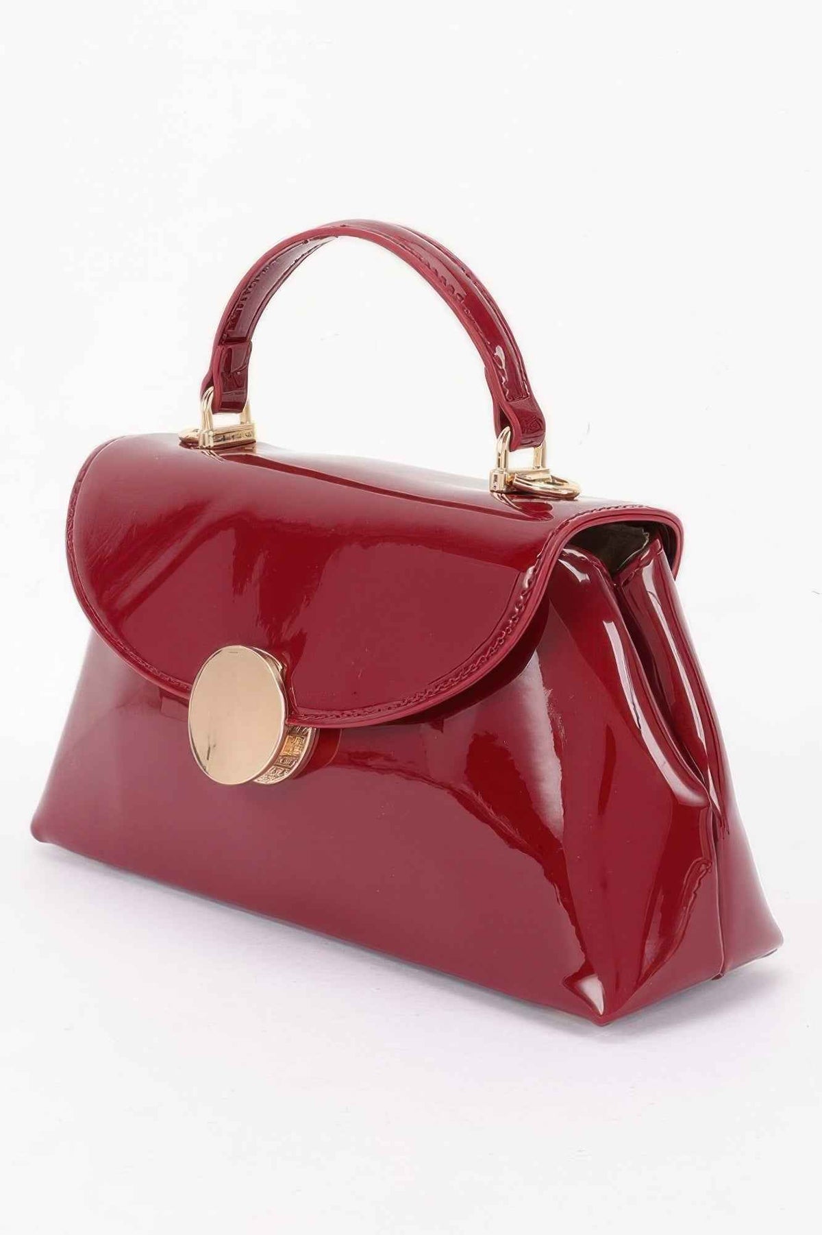Patent Faux Leather Top Handle Bag