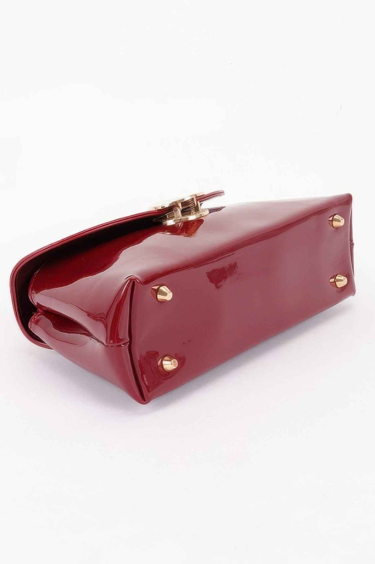 Patent Faux Leather Top Handle Bag