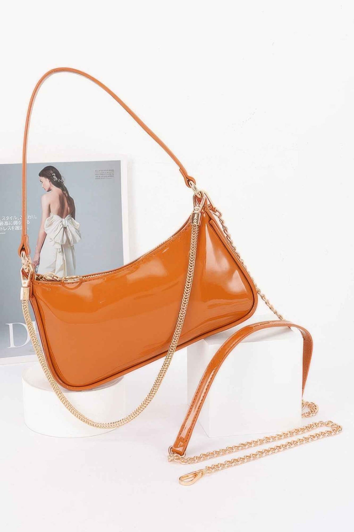 Patent Vegan Leather Chain Shoulder Bag