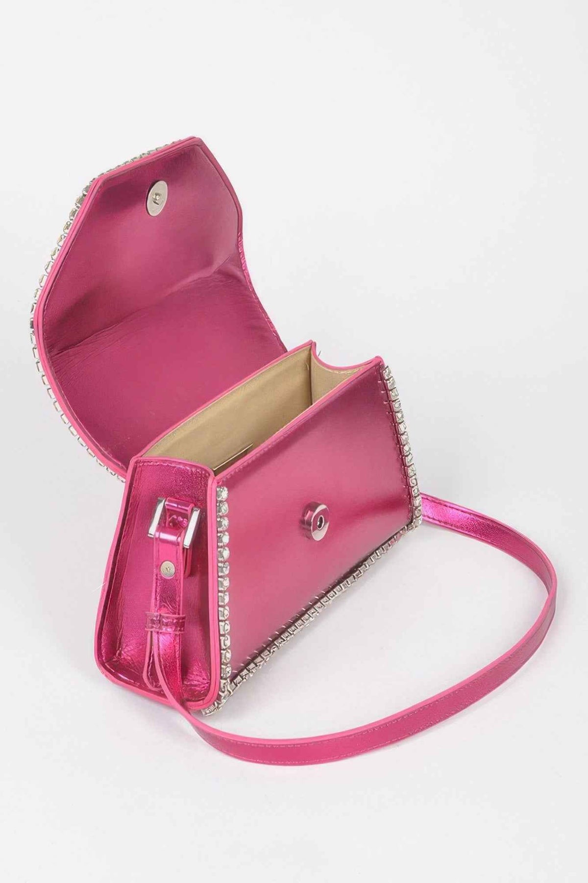 Metallic Pu Flap Bag W/rhinestone
