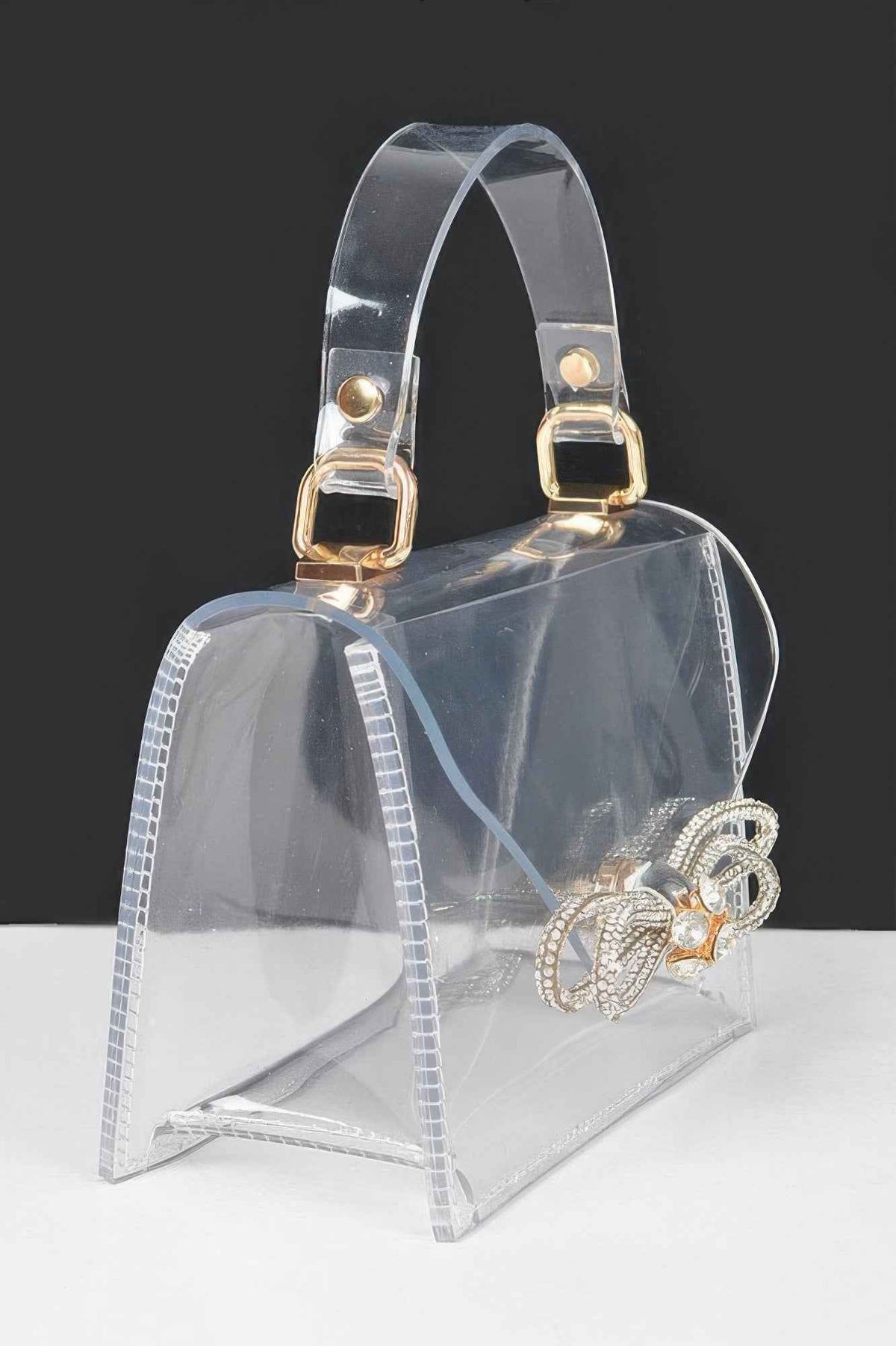 Transparent Rhinestone Bow Top Handle Bag