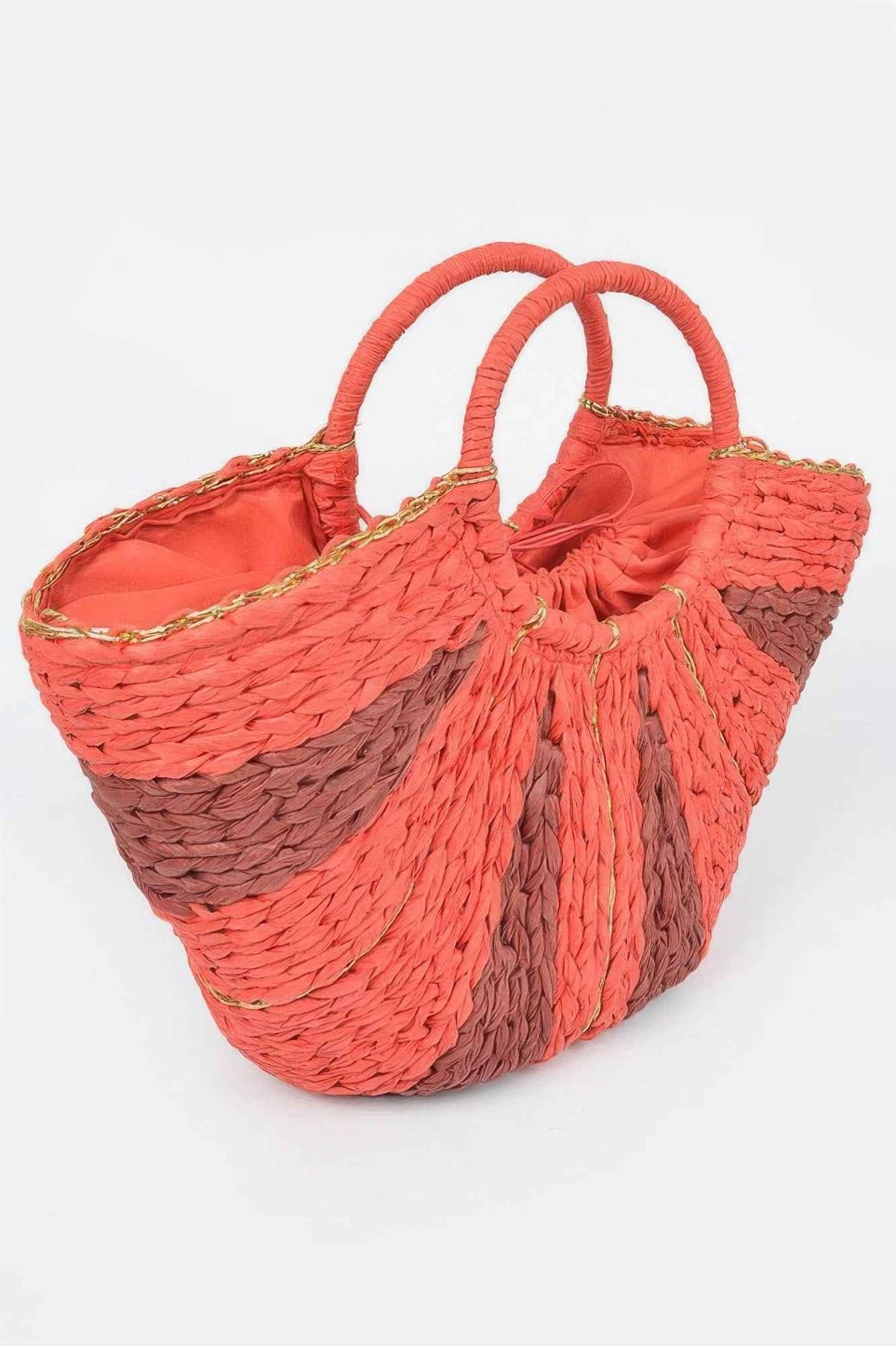 Two Tone Straw Tote Bag