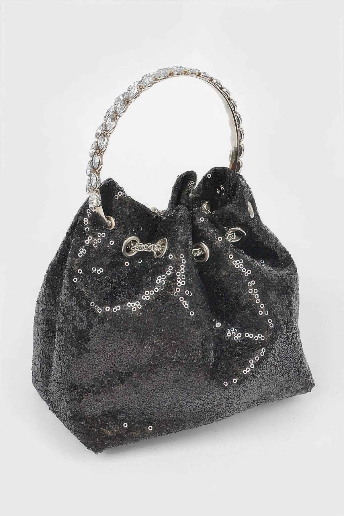 Sequins Bucket Bag W/stone Handle