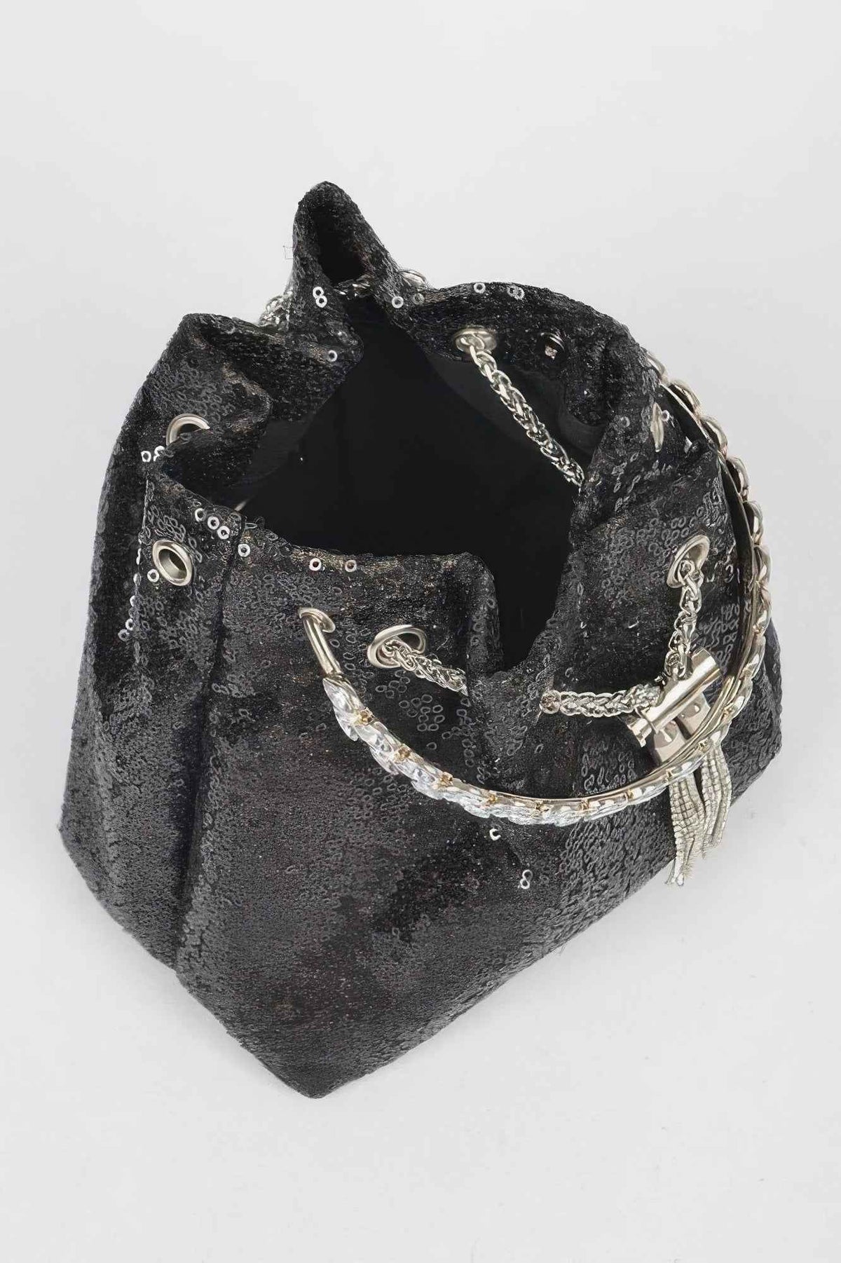 Sequins Bucket Bag W/stone Handle
