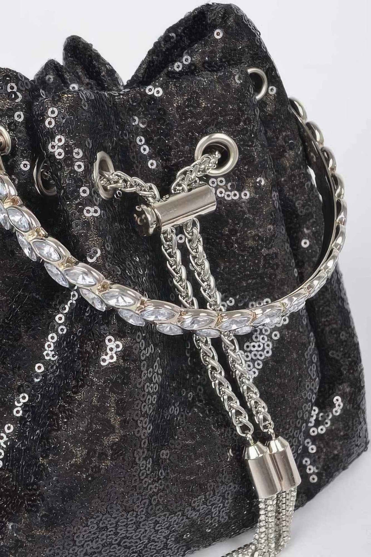 Sequins Bucket Bag W/stone Handle