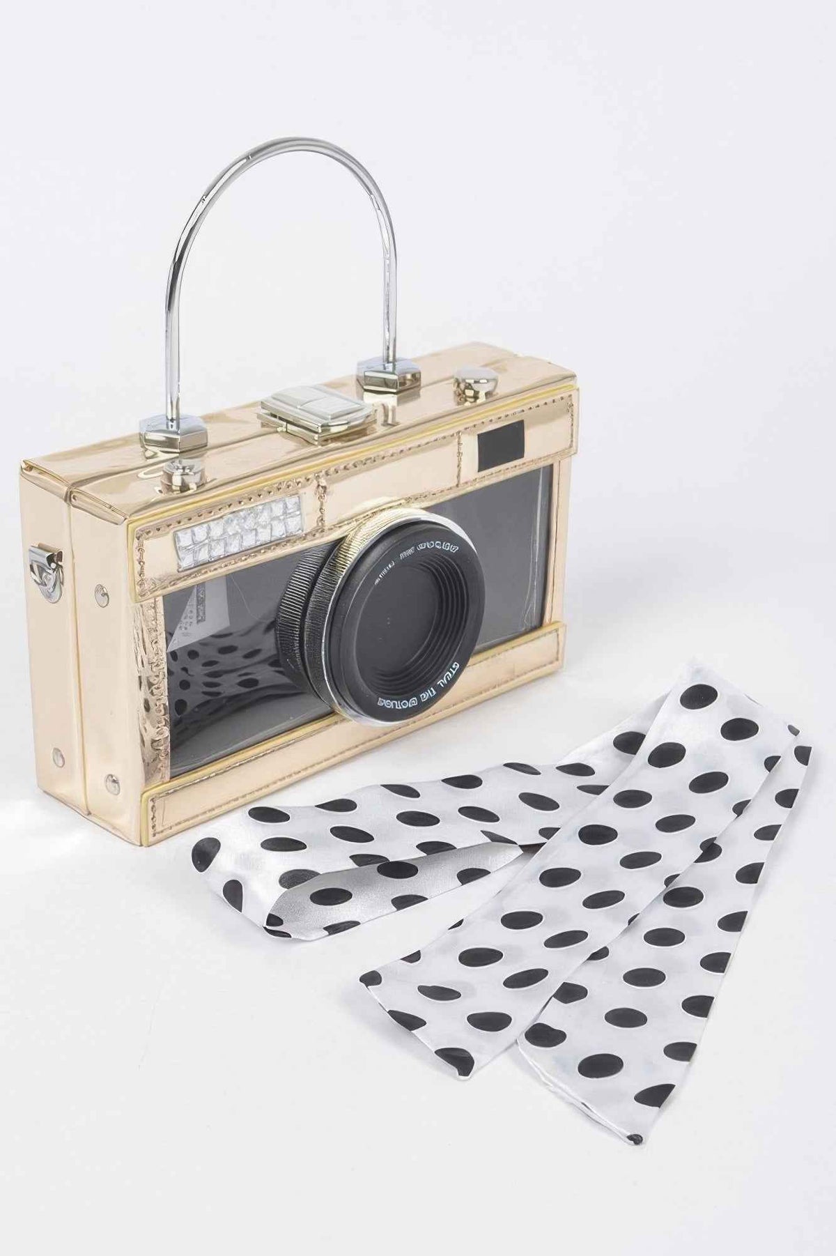 Mirror Vegan Leather Clear Tophandle Camera Clutch