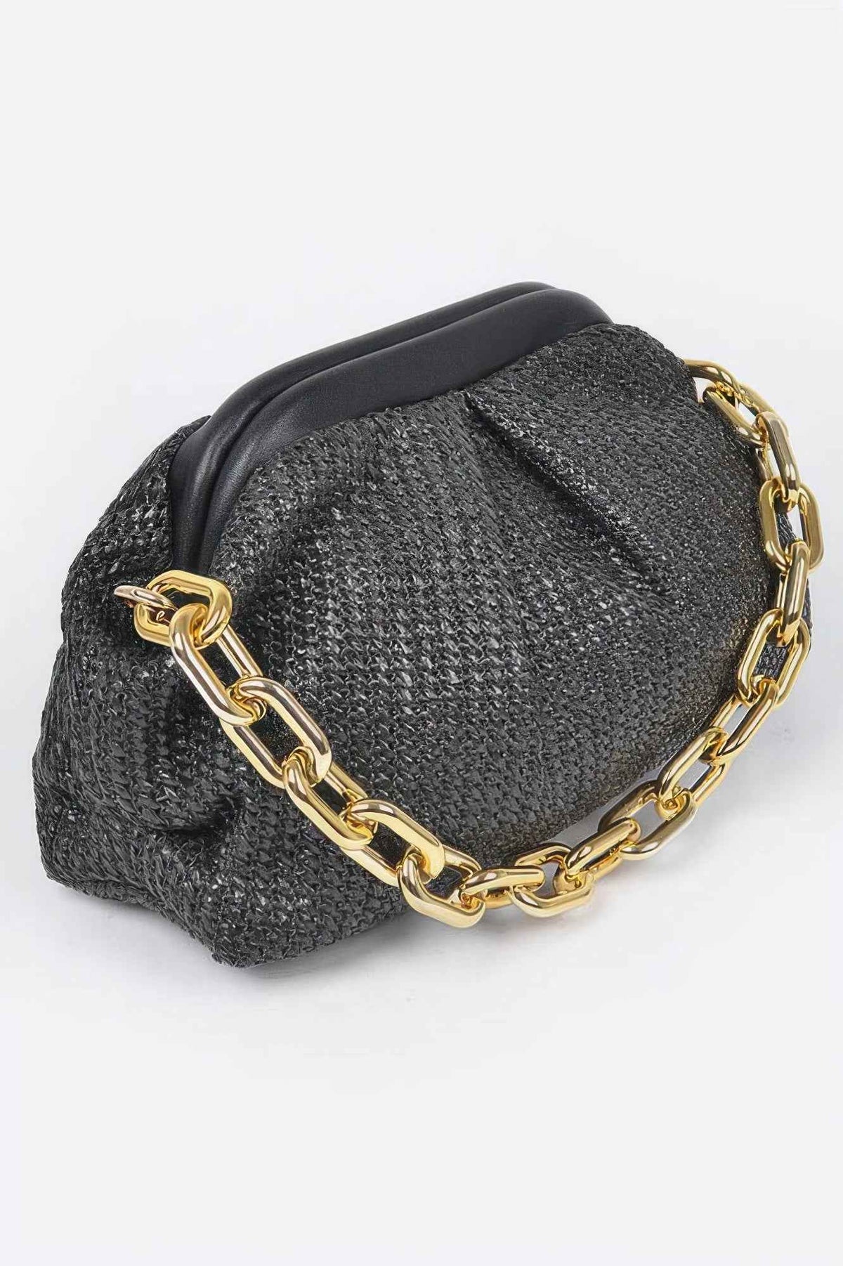Faux Straw Frame Bag W/link Chain