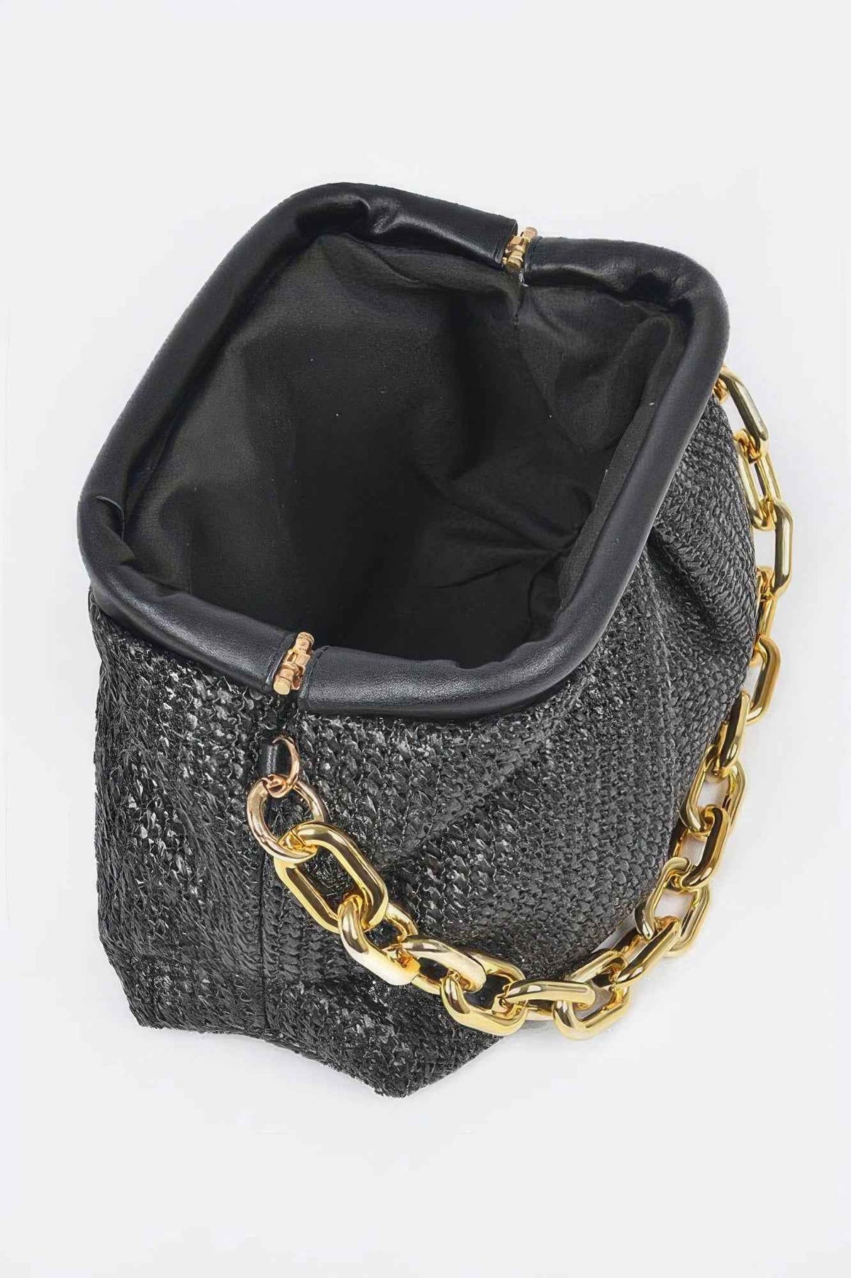 Faux Straw Frame Bag W/link Chain