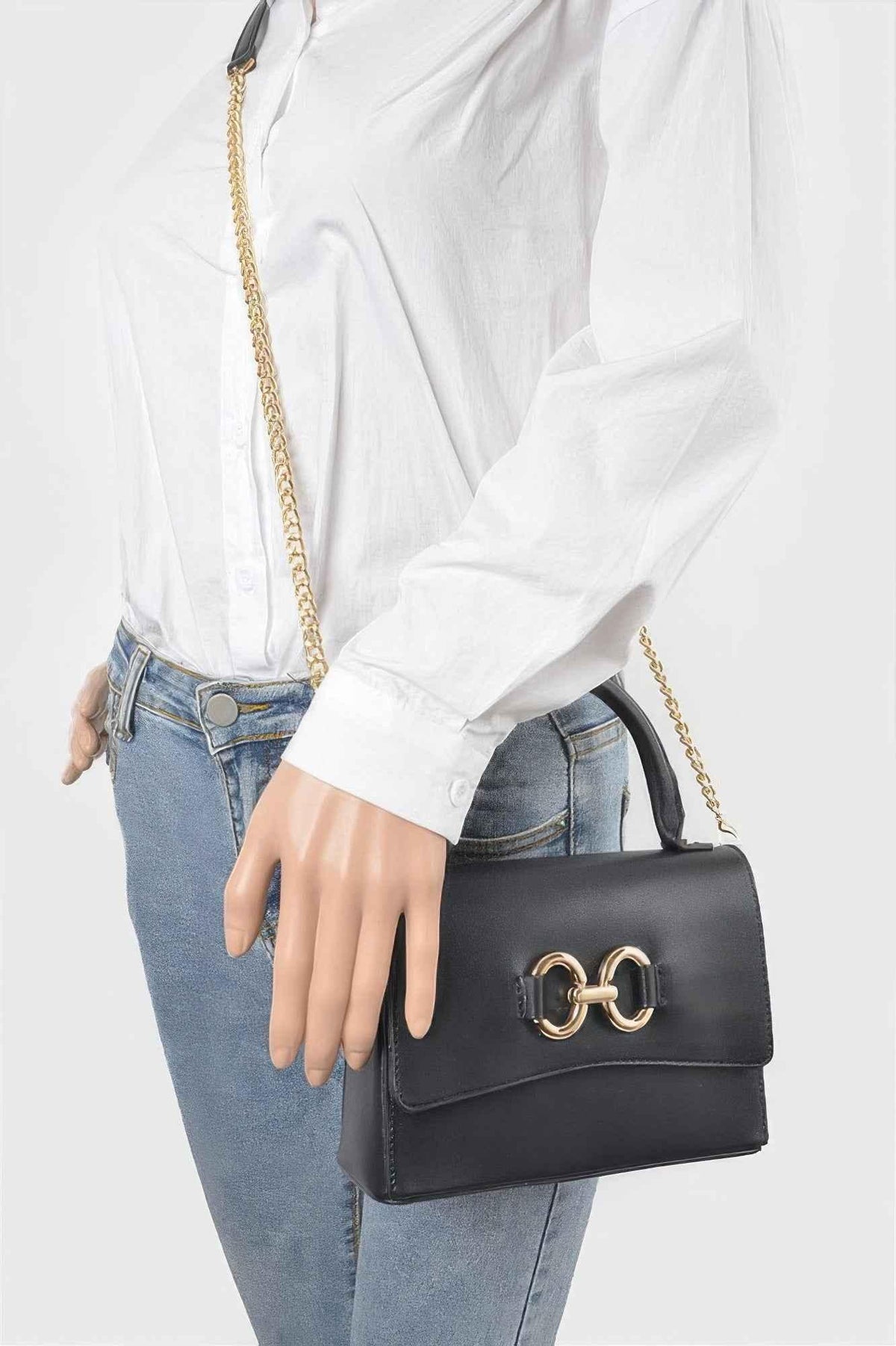 Faux Leather Top Handle Bag