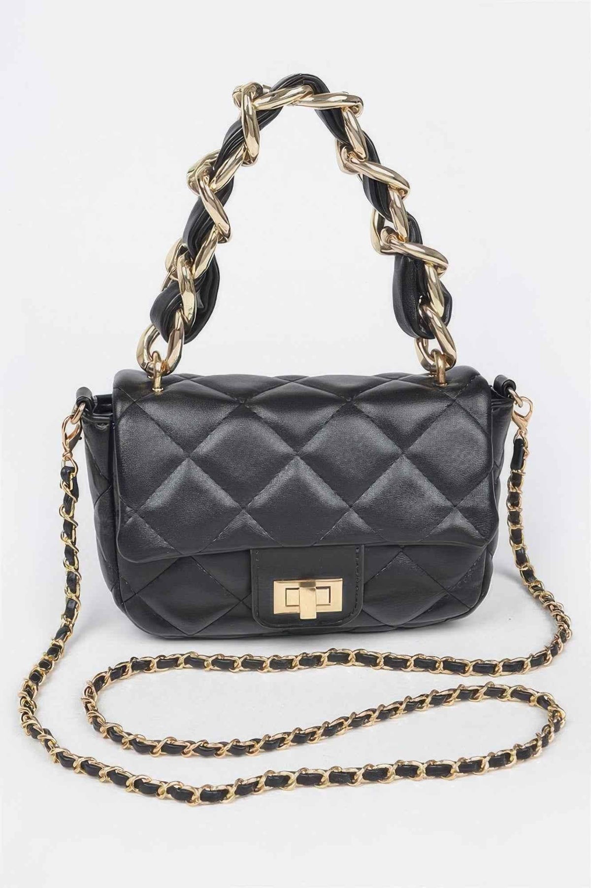 Quilted Faux Leather Chain Flap Bag