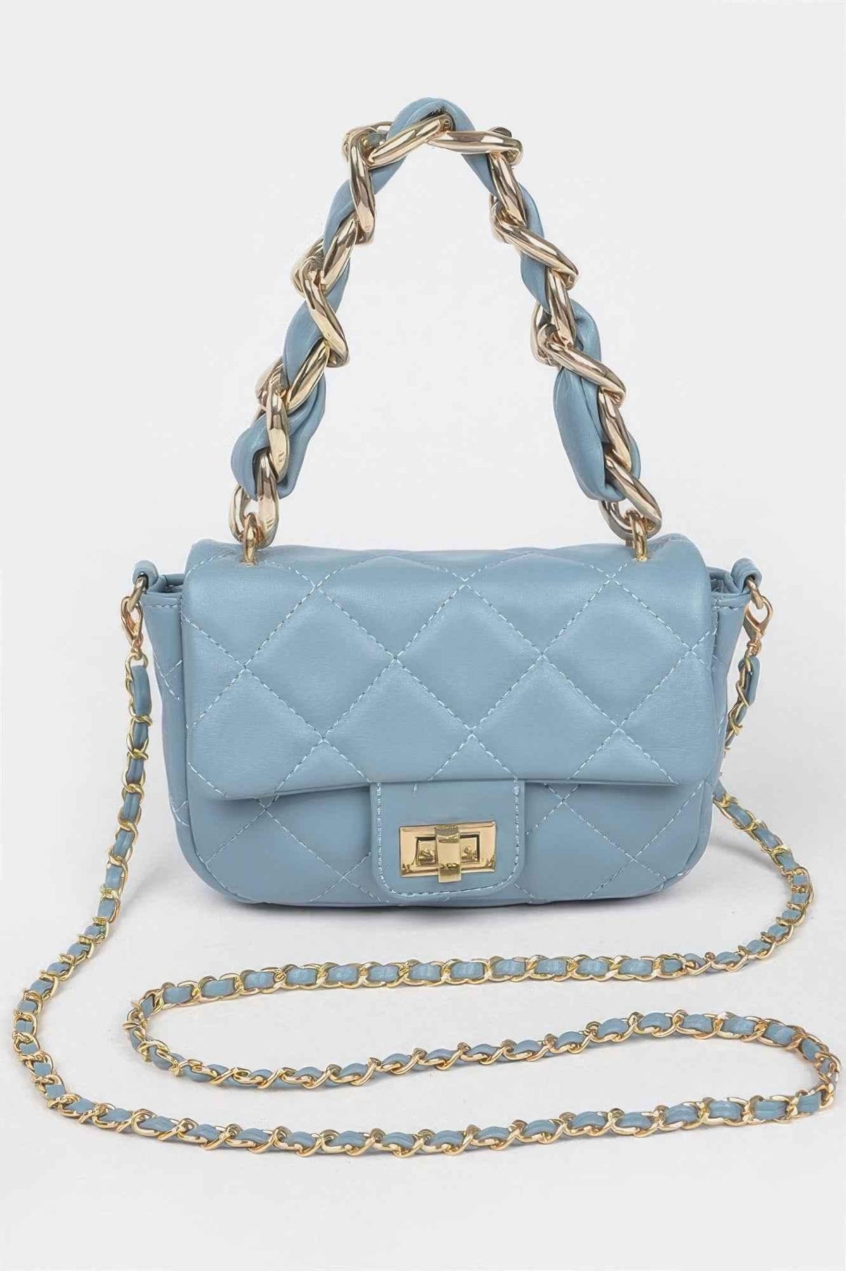 Quilted Faux Leather Chain Flap Bag