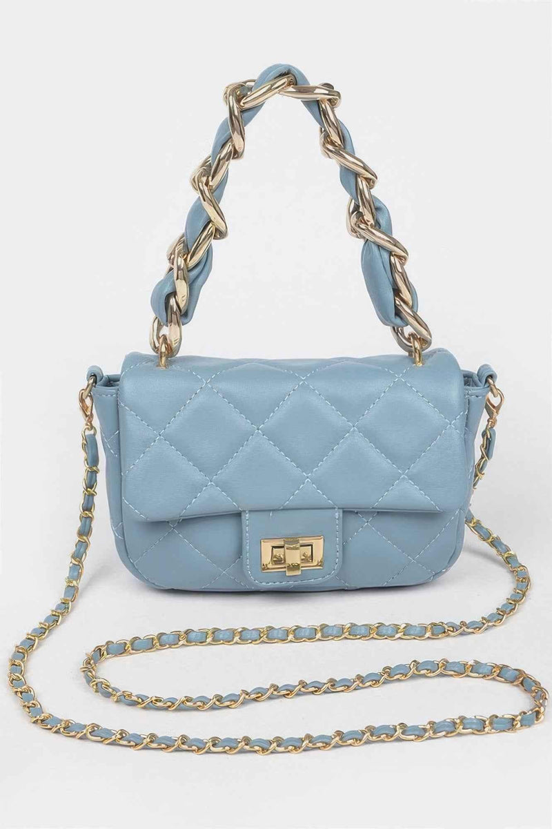 Quilted Faux Leather Chain Flap Bag